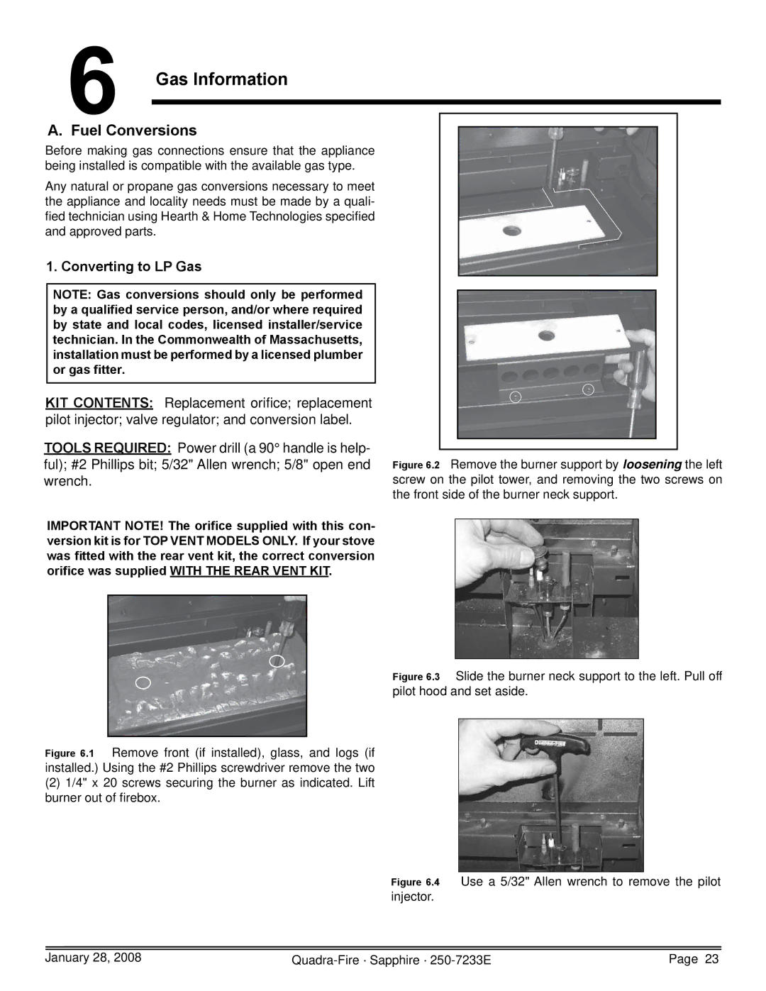 Quadra-Fire SAPPH-D-CSB, 839-1460, SAPPH-D-CWL, 839-1390, 839-1440 Gas Information, Fuel Conversions, Converting to LP Gas 