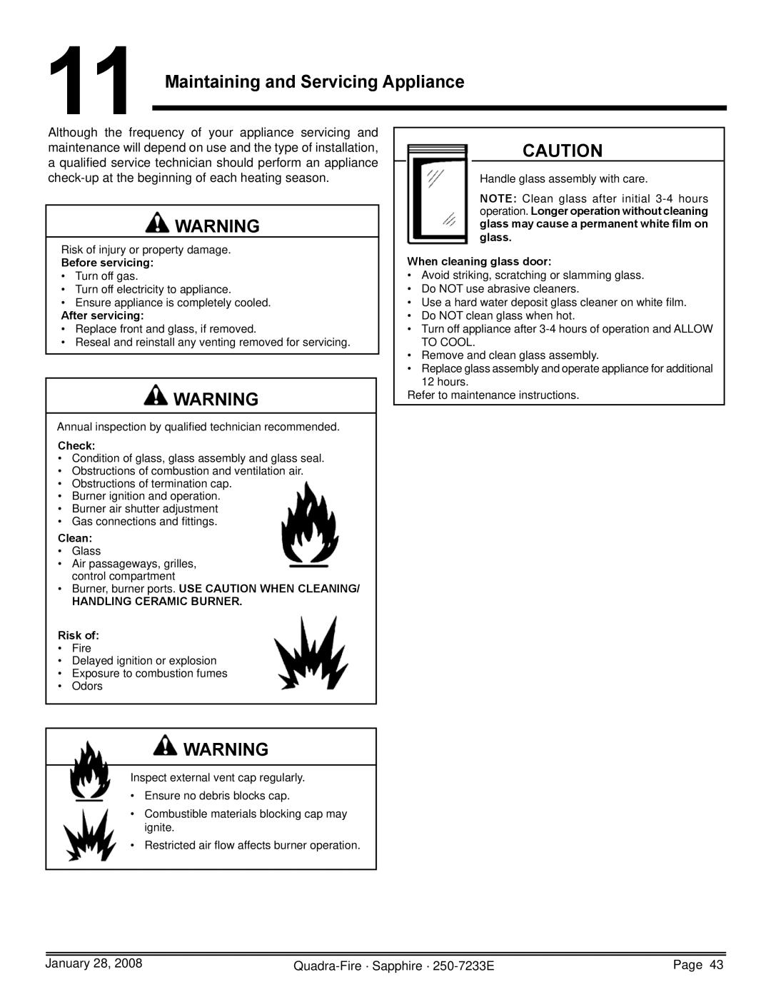 Quadra-Fire SAPPH-D-CSB, 839-1460, SAPPH-D-CWL, 839-1390, 839-1440 Maintaining and Servicing Appliance, After servicing 