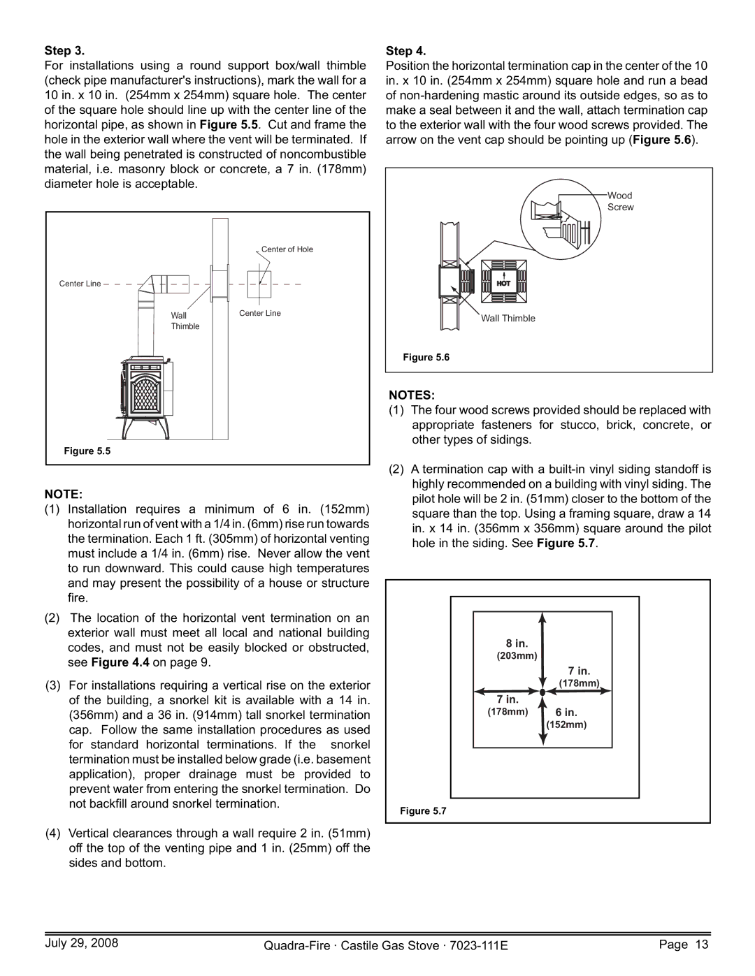 Quadra-Fire CASTILE-GAS-CSB, CASTILE-GAS-MBK, 7023-111E, CASTILE-GAS-PMH owner manual 203mm 