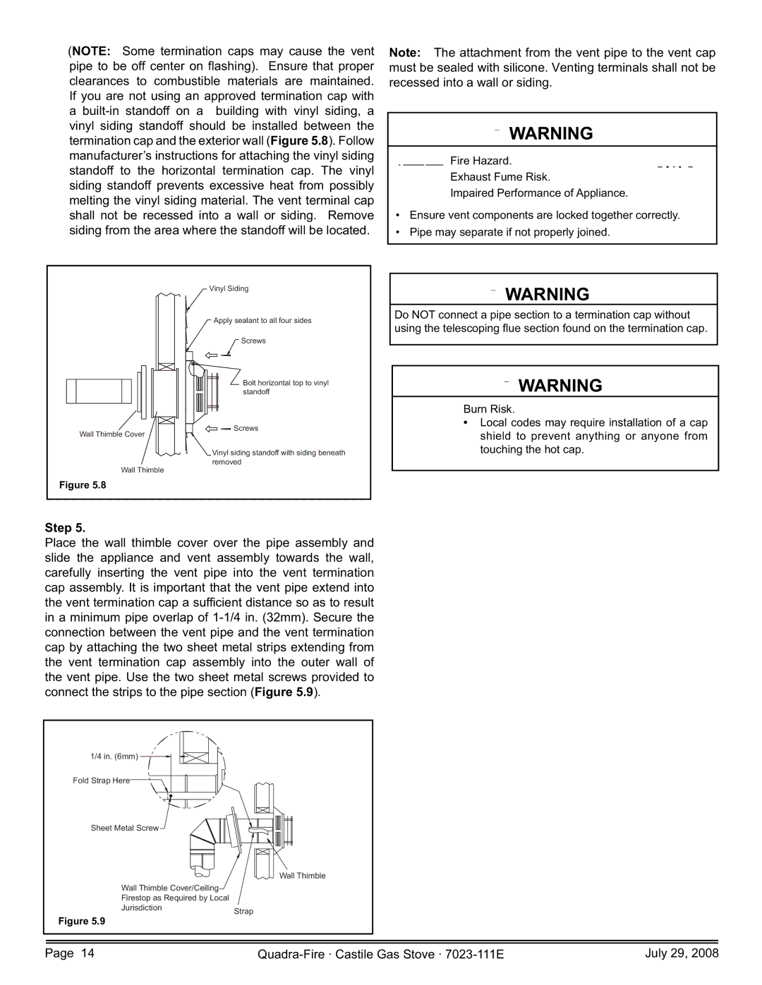 Quadra-Fire 7023-111E, CASTILE-GAS-MBK, CASTILE-GAS-CSB, CASTILE-GAS-PMH owner manual Step 