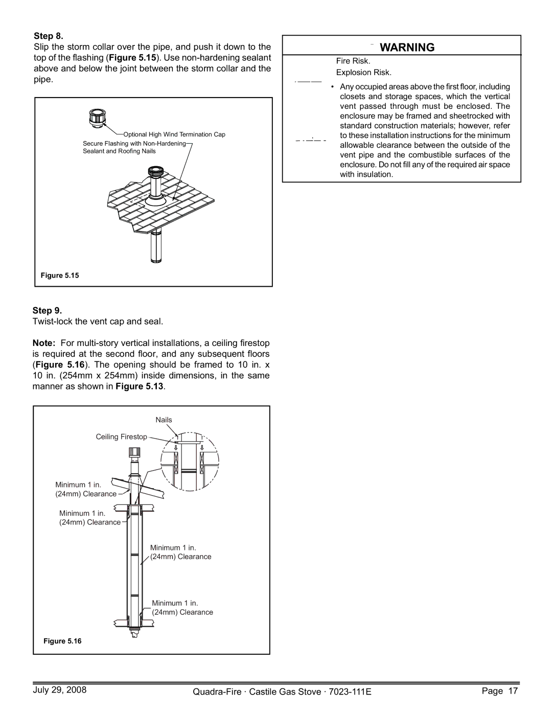 Quadra-Fire CASTILE-GAS-CSB, CASTILE-GAS-MBK, 7023-111E, CASTILE-GAS-PMH owner manual Twist-lock the vent cap and seal 