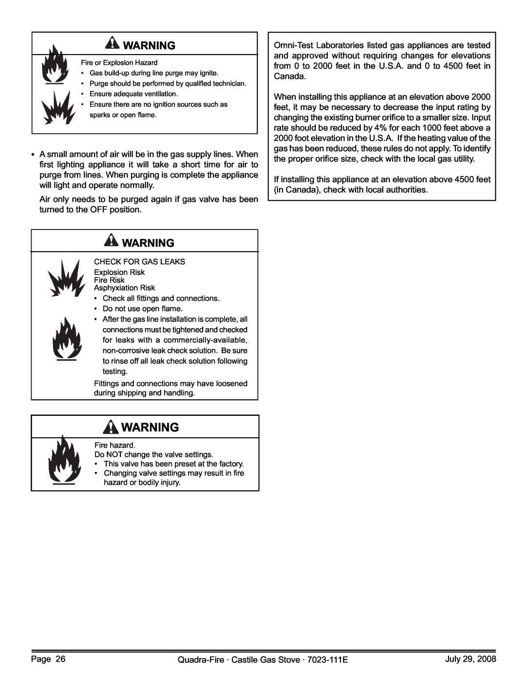 Quadra-Fire 7023-111E, CASTILE-GAS-MBK, CASTILE-GAS-CSB, CASTILE-GAS-PMH owner manual Page 