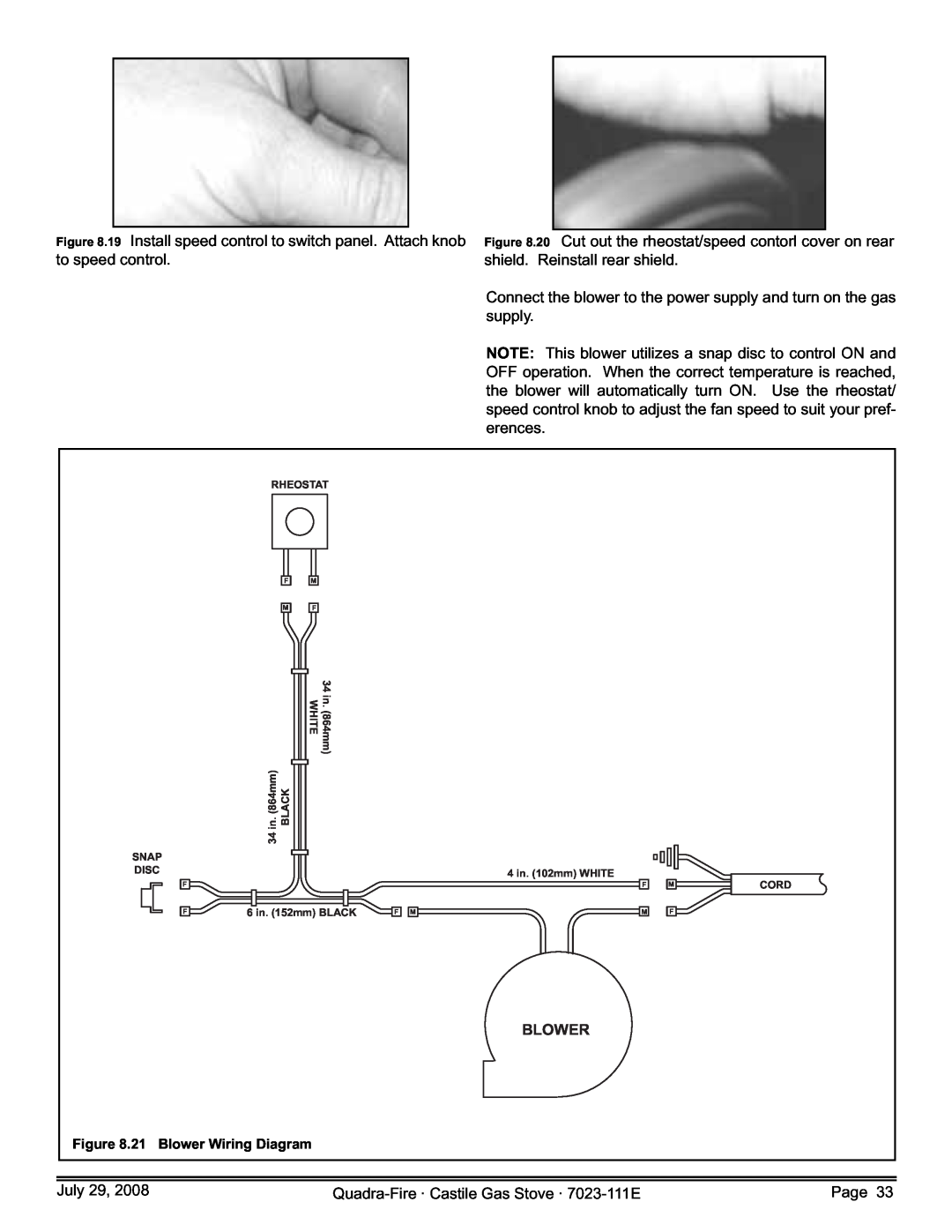 Quadra-Fire CASTILE-GAS-CSB July, Quadra-Fire· Castile Gas Stove · 7023-111E, Page, 21 Blower Wiring Diagram 