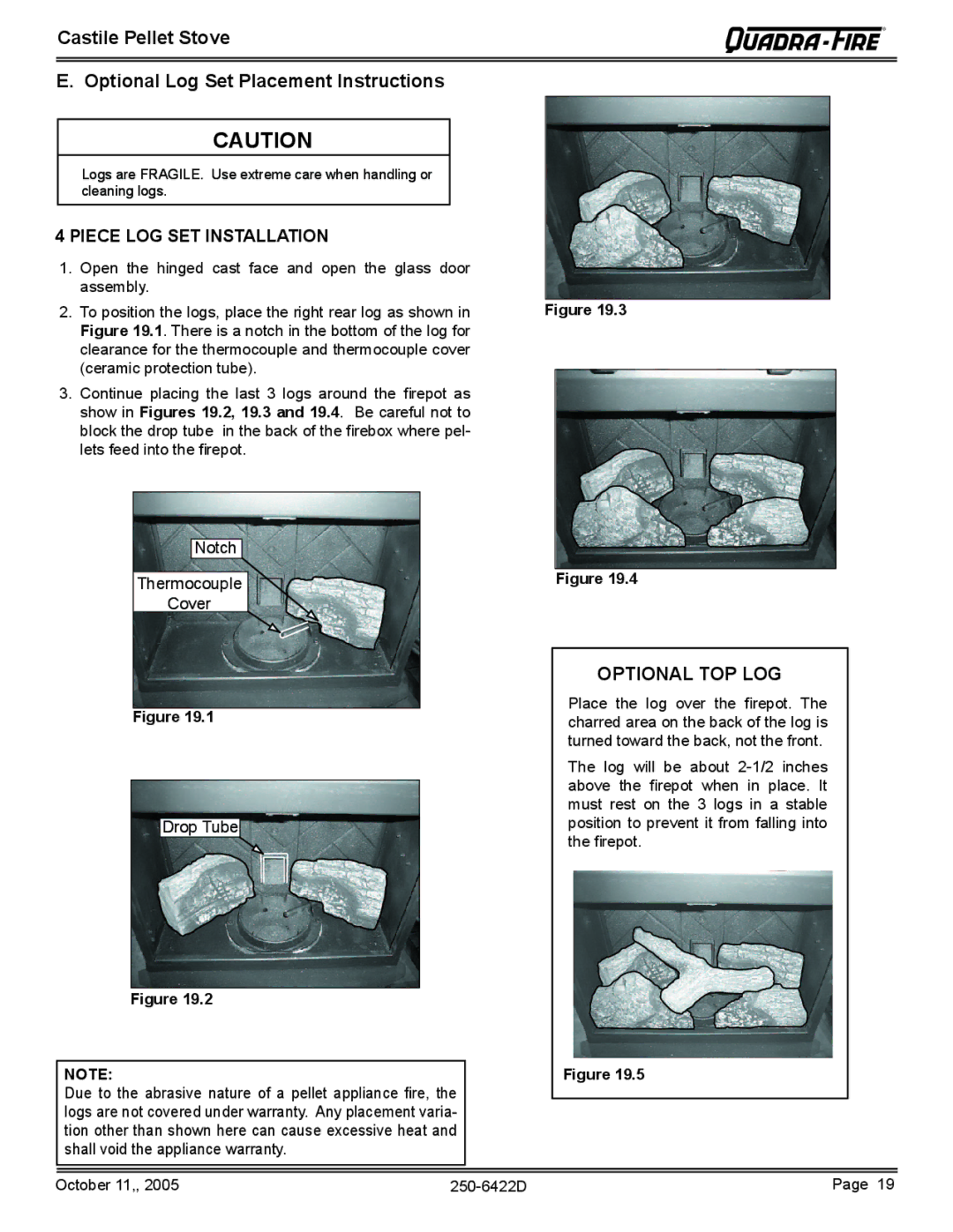 Quadra-Fire CASTILE-PMH, CASTILE-MBK, CASTILE-CLG, CASTILE-CCR owner manual Optional TOP LOG 