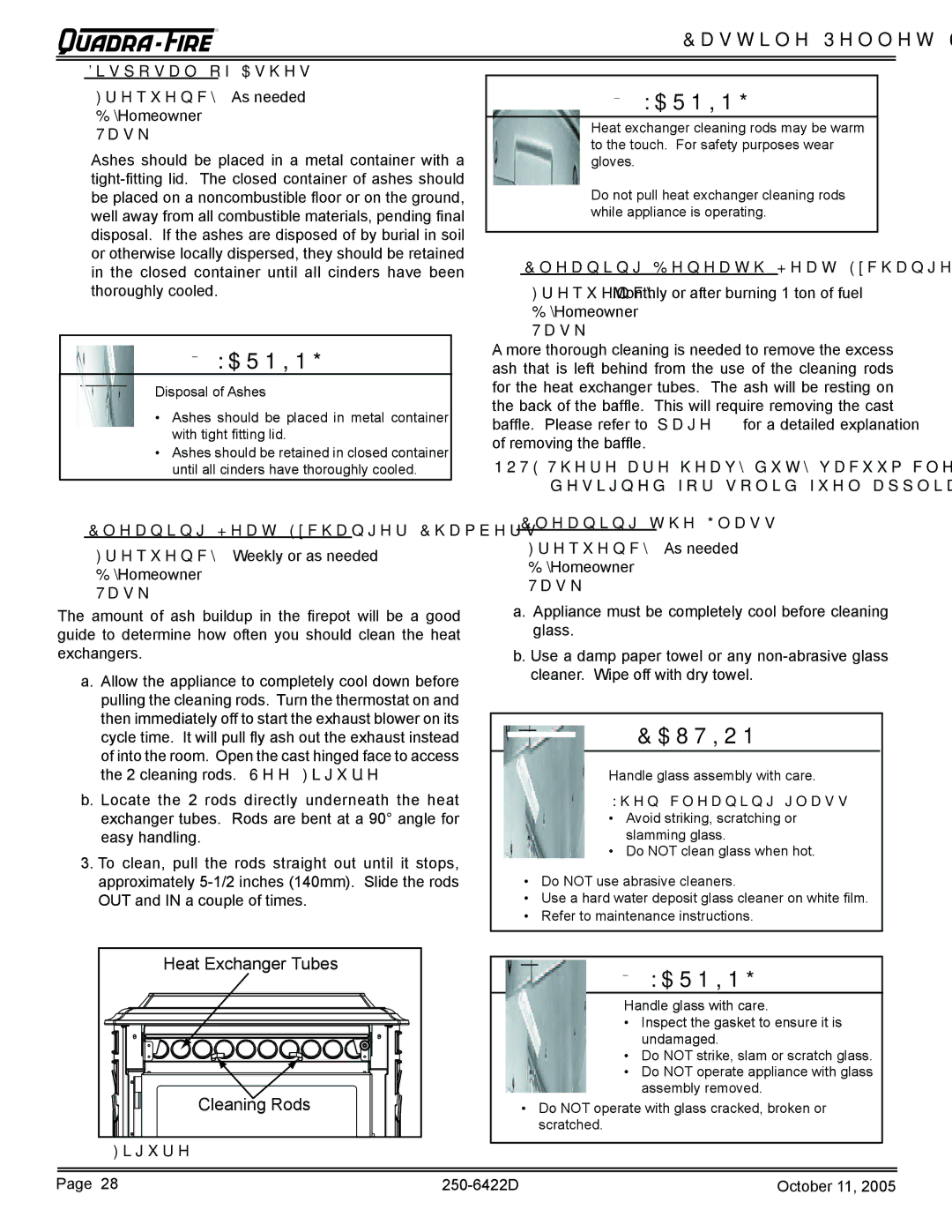 Quadra-Fire CASTILE-MBK, CASTILE-CLG, CASTILE-CCR, CASTILE-PMH owner manual Heat Exchanger Tubes, Cleaning Rods 