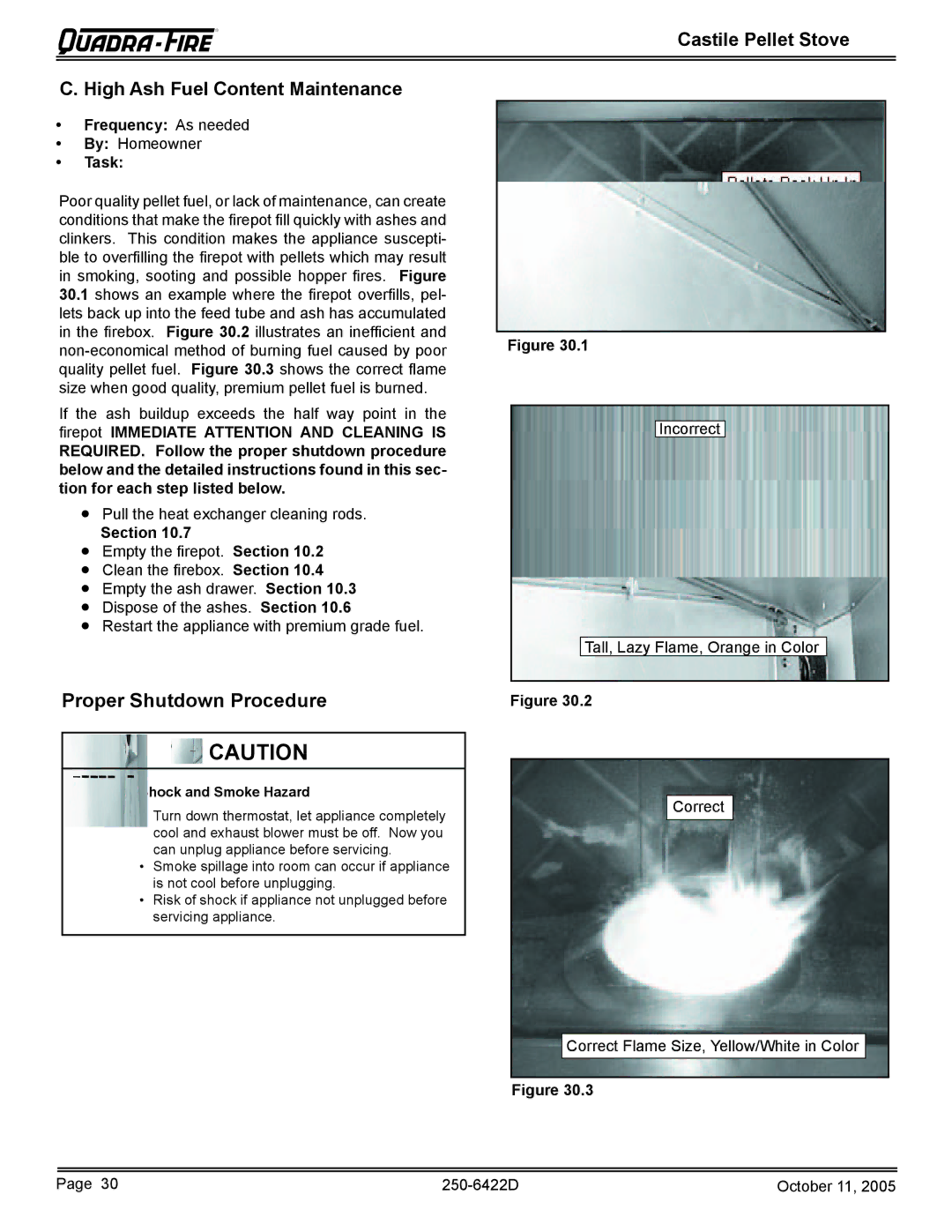 Quadra-Fire CASTILE-CCR, CASTILE-MBK, CASTILE-CLG Castile Pellet Stove High Ash Fuel Content Maintenance, Section 