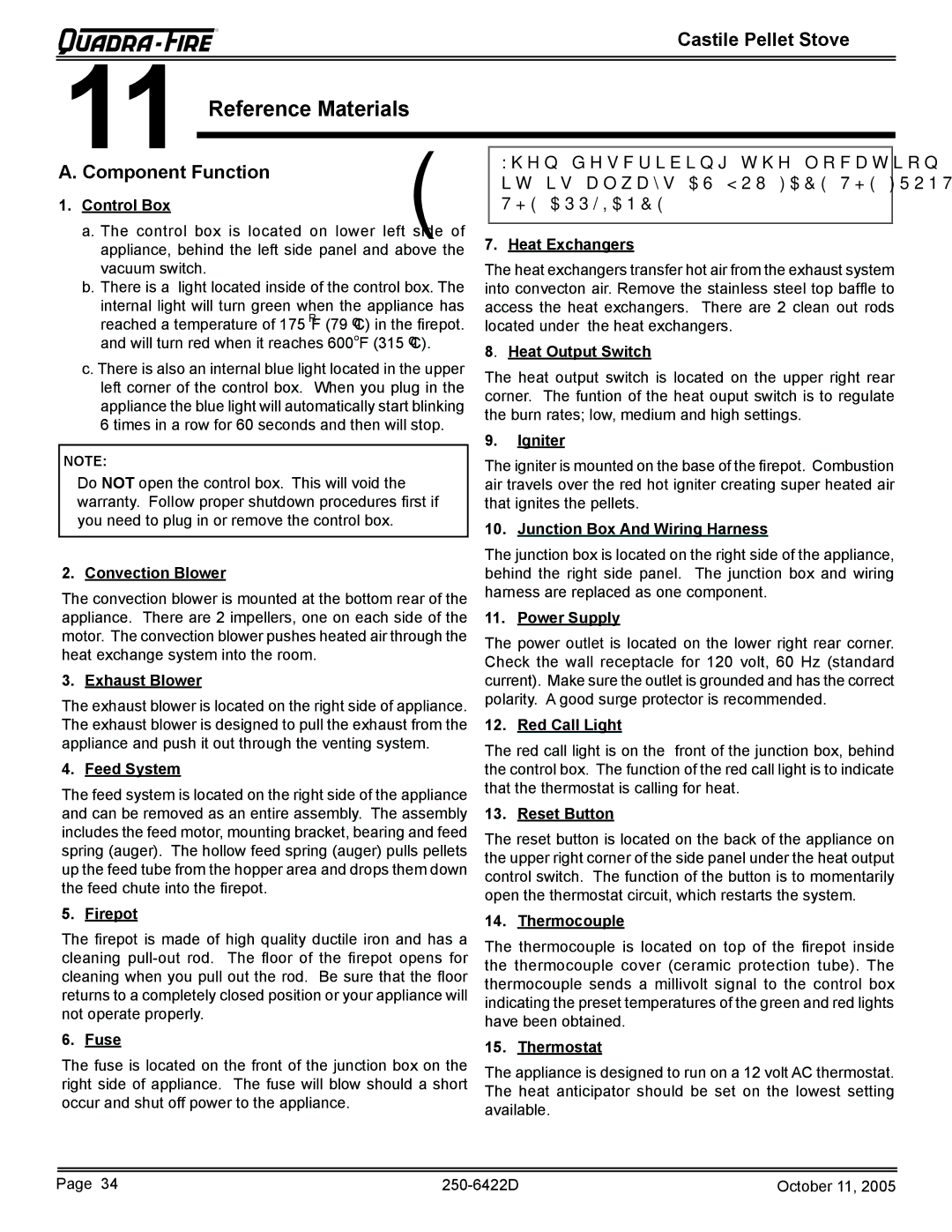 Quadra-Fire CASTILE-CCR, CASTILE-MBK, CASTILE-CLG, CASTILE-PMH owner manual Reference Materials, Component Function 