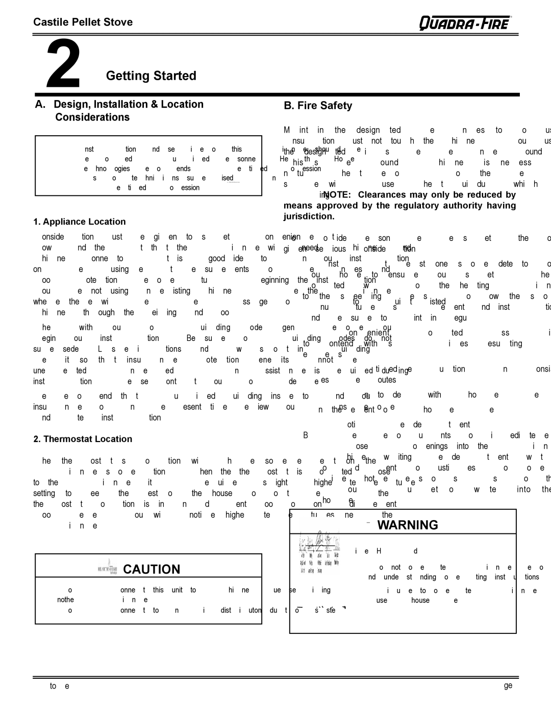 Quadra-Fire CASTILE-CLG Getting Started, Design, Installation & Location Fire Safety Considerations, Appliance Location 