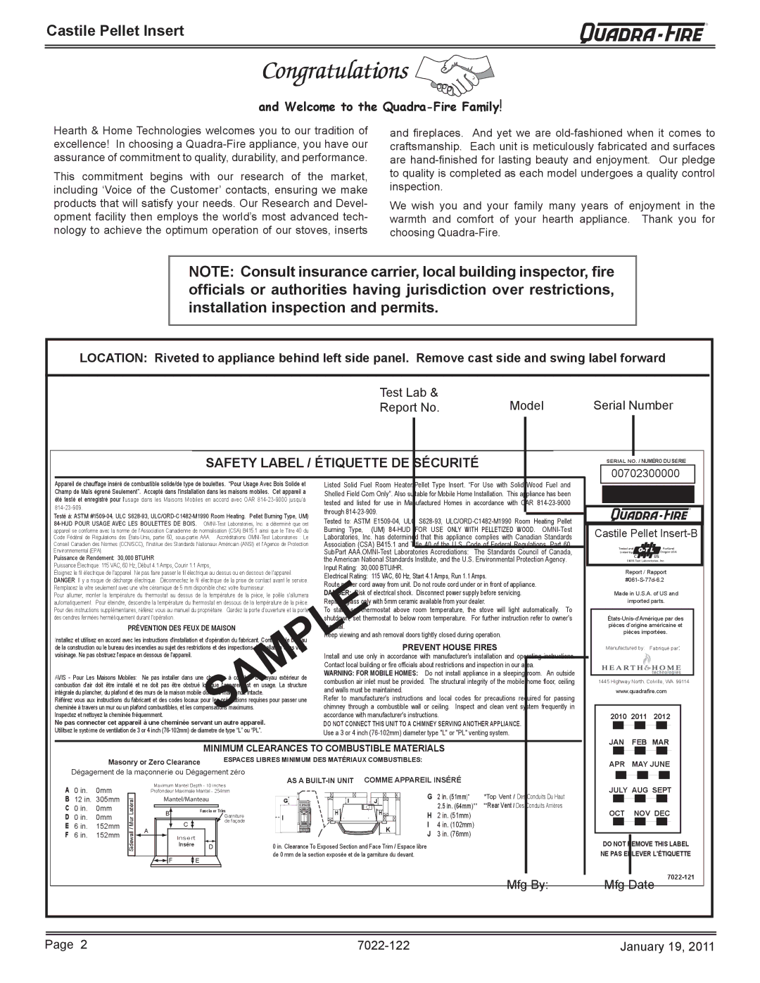 Quadra-Fire CASTILEI-MBK owner manual Castile Pellet Insert, Welcome to the Quadra-Fire Family 