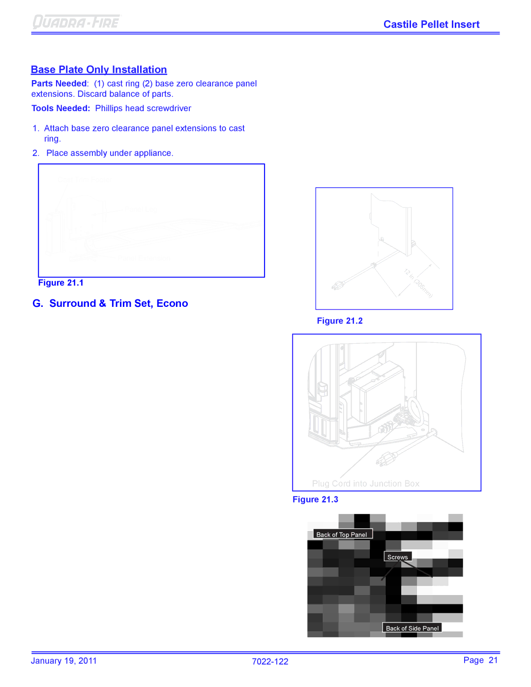 Quadra-Fire CASTILEI-MBK owner manual Surround & Trim Set, Econo, 21.4 