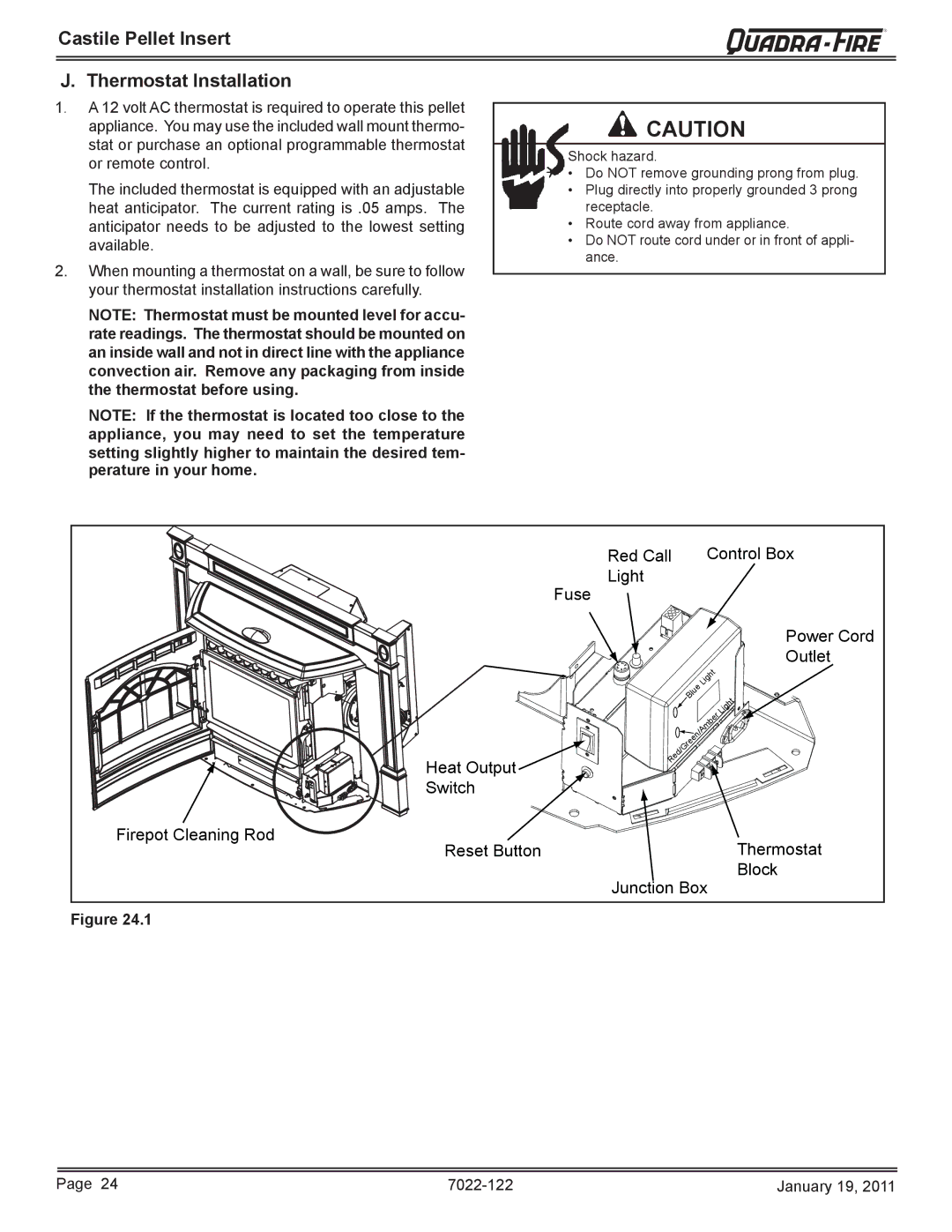 Quadra-Fire CASTILEI-MBK owner manual Castile Pellet Insert Thermostat Installation 