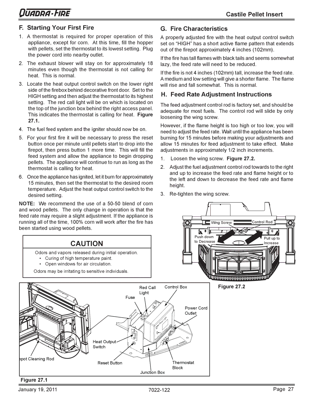 Quadra-Fire CASTILEI-MBK owner manual Castile Pellet Insert Starting Your First Fire, Fire Characteristics 