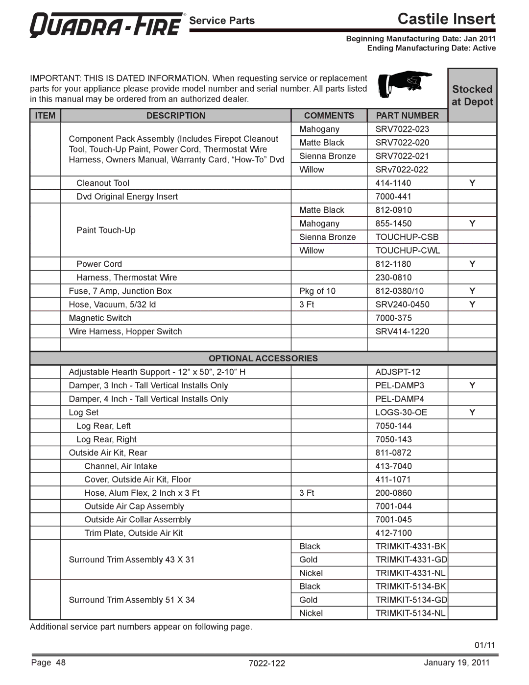 Quadra-Fire CASTILEI-MBK owner manual Optional Accessories 