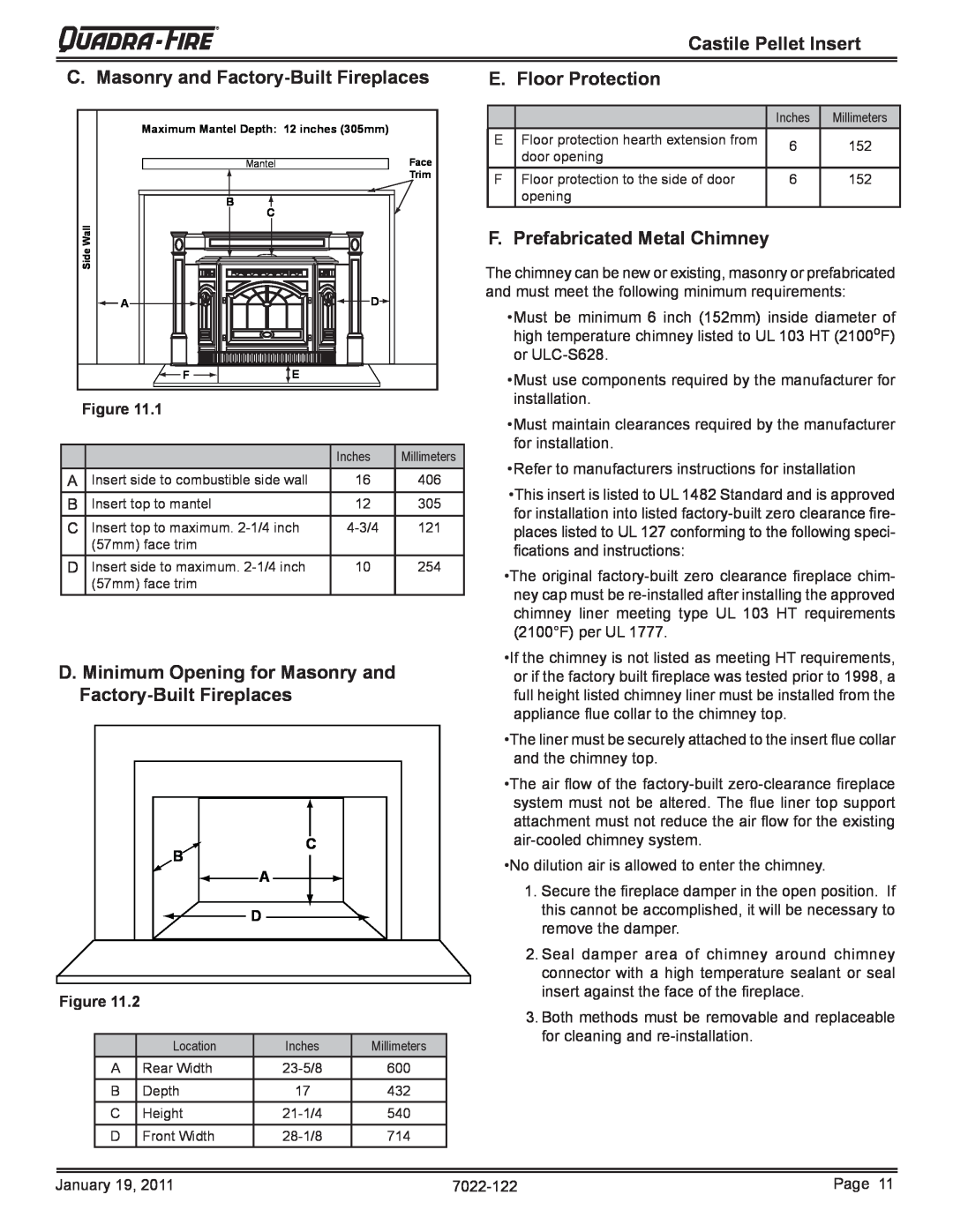 Quadra-Fire CASTILEI-MBK C. Masonry and Factory-BuiltFireplaces, Castile Pellet Insert E. Floor Protection, Figure 