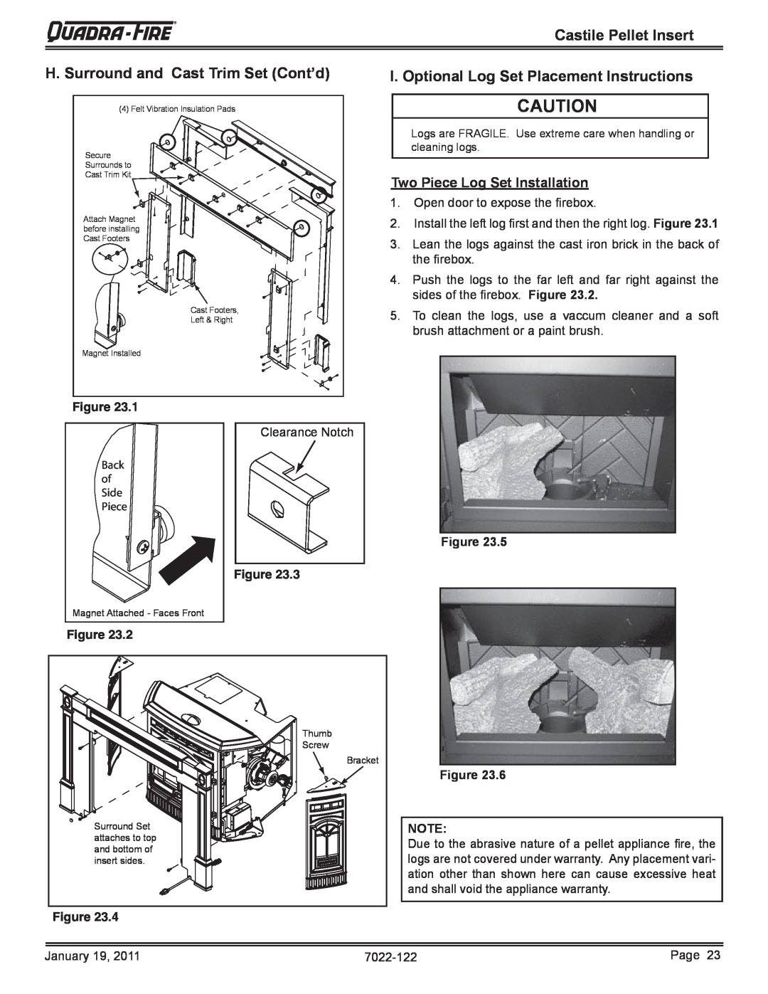 Quadra-Fire CASTILEI-MBK H. Surround and Cast Trim Set Cont’d, I. Optional Log Set Placement Instructions, Figure 