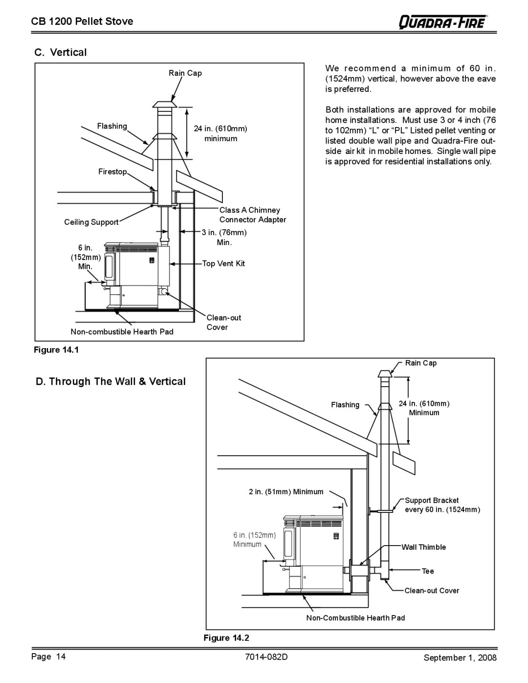 Quadra-Fire CB1200-B owner manual CB 1200 Pellet Stove Vertical, Through The Wall & Vertical 