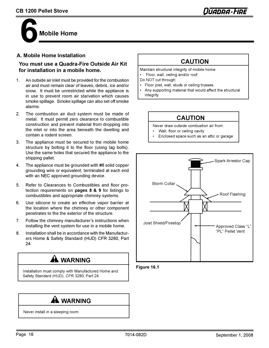 Quadra-Fire CB1200-B owner manual Mobile Home 