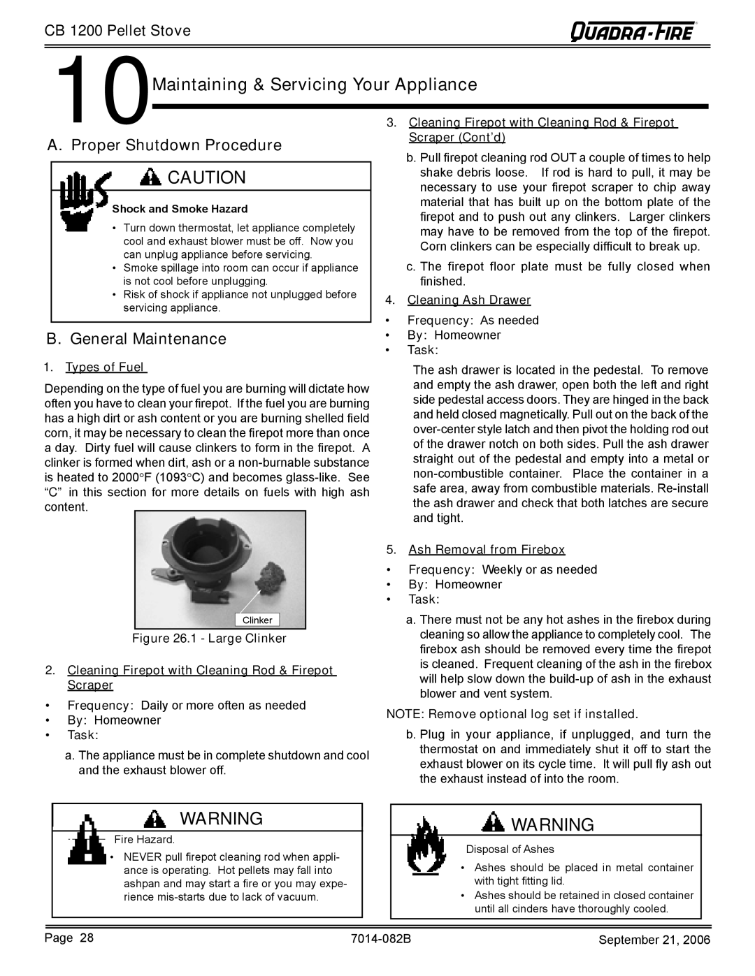 Quadra-Fire CB1200 owner manual Maintaining & Servicing Your Appliance 