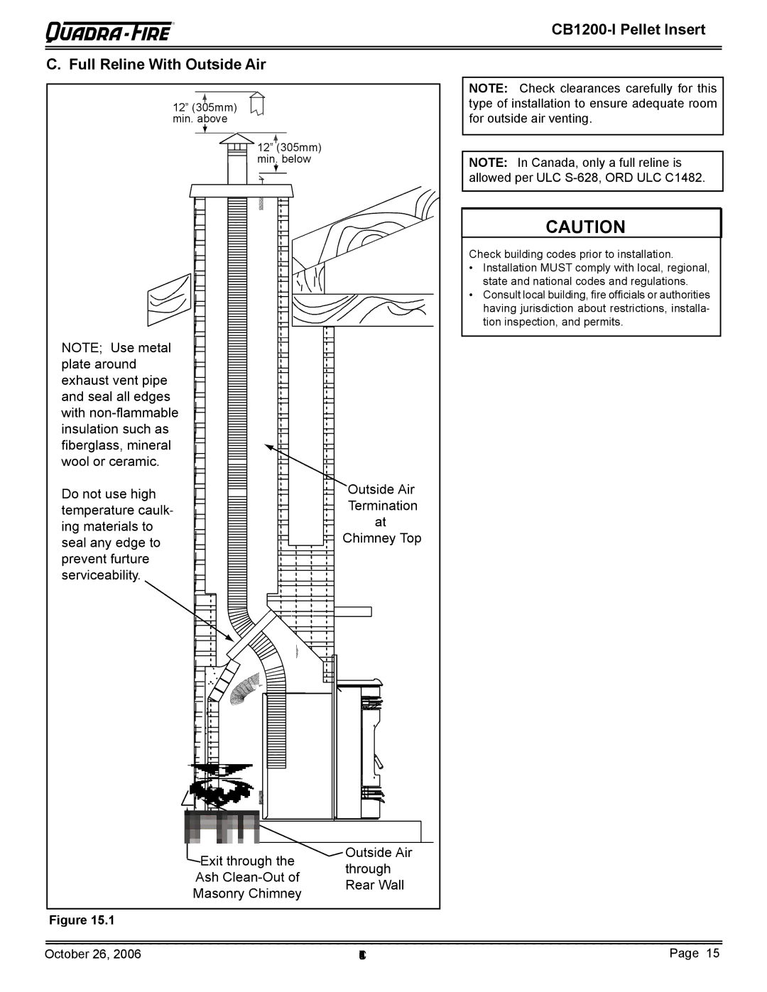 Quadra-Fire CB1200I-B owner manual CB1200-I Pellet Insert Full Reline With Outside Air 