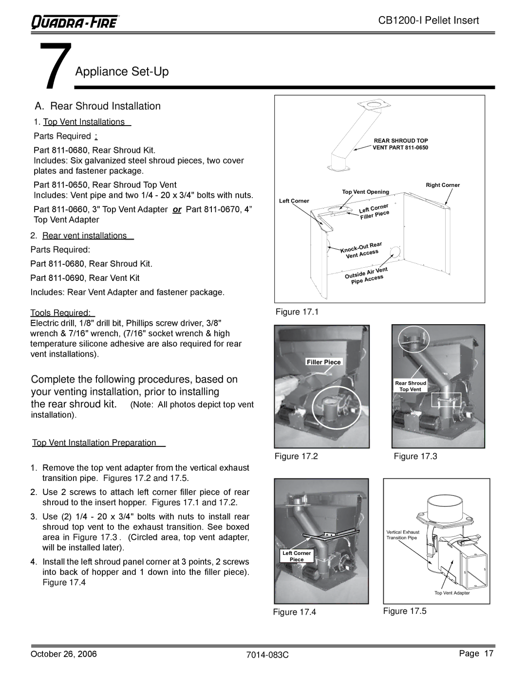 Quadra-Fire CB1200I-B owner manual Appliance Set-Up, Rear Shroud Installation 