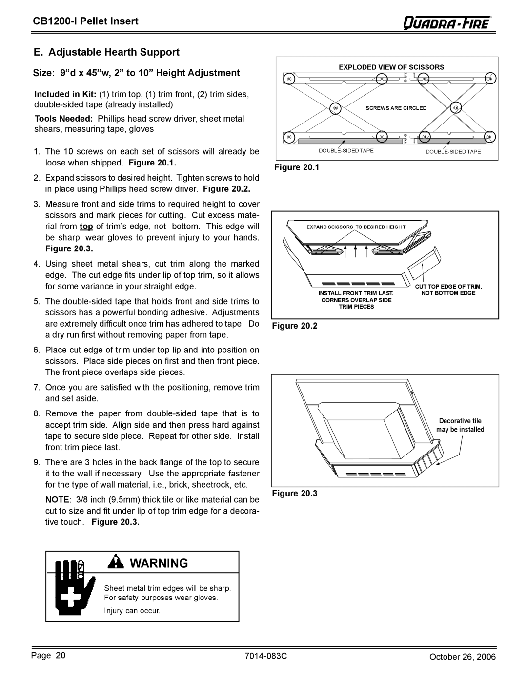 Quadra-Fire CB1200I-B CB1200-I Pellet Insert Adjustable Hearth Support, Size 9d x 45w, 2 to 10 Height Adjustment 