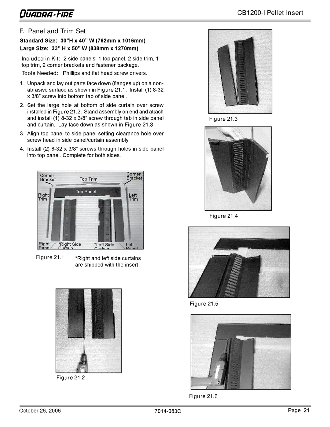 Quadra-Fire CB1200I-B owner manual CB1200-I Pellet Insert Panel and Trim Set 