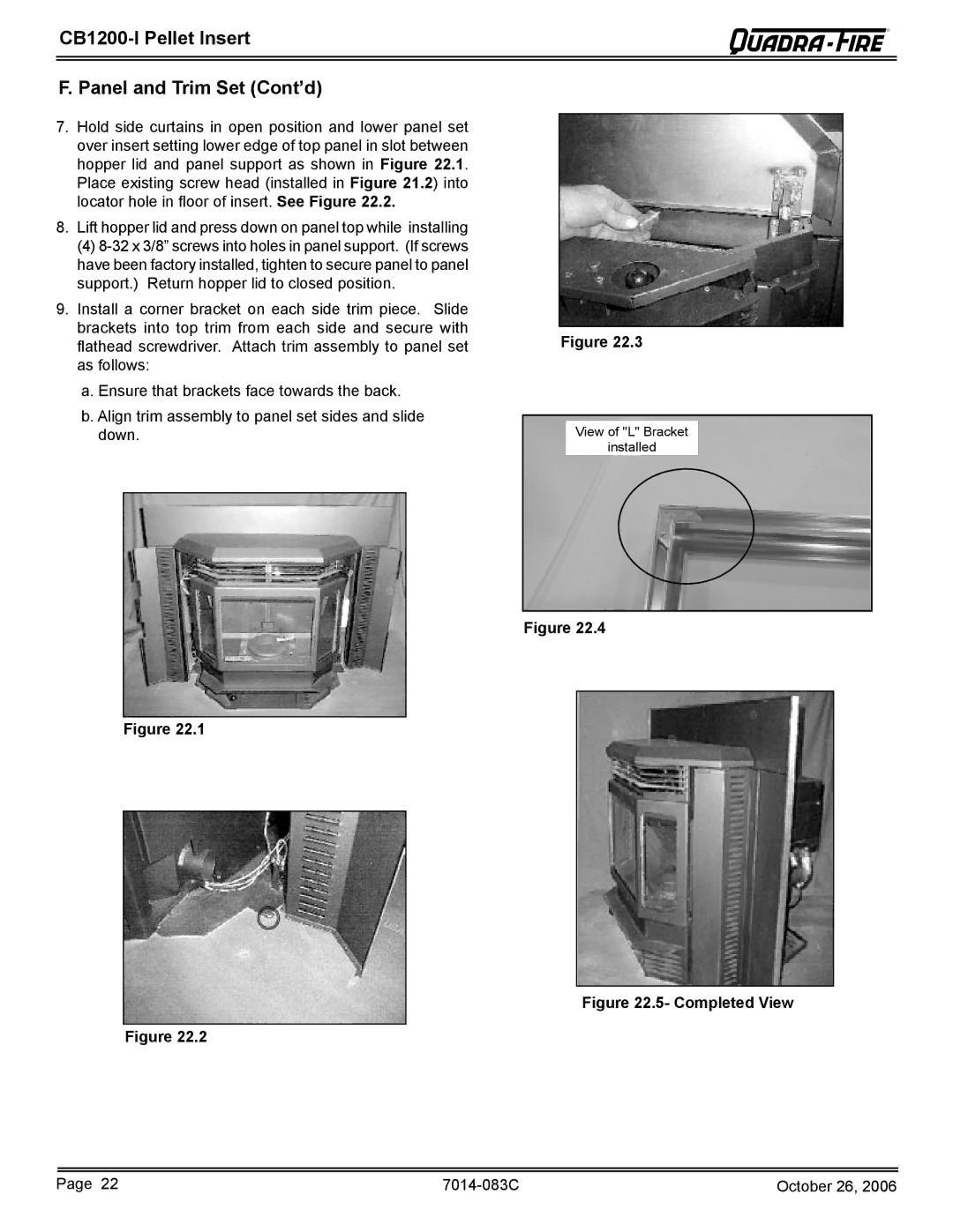 Quadra-Fire CB1200I-B owner manual CB1200-I Pellet Insert Panel and Trim Set Cont’d, Completed View 