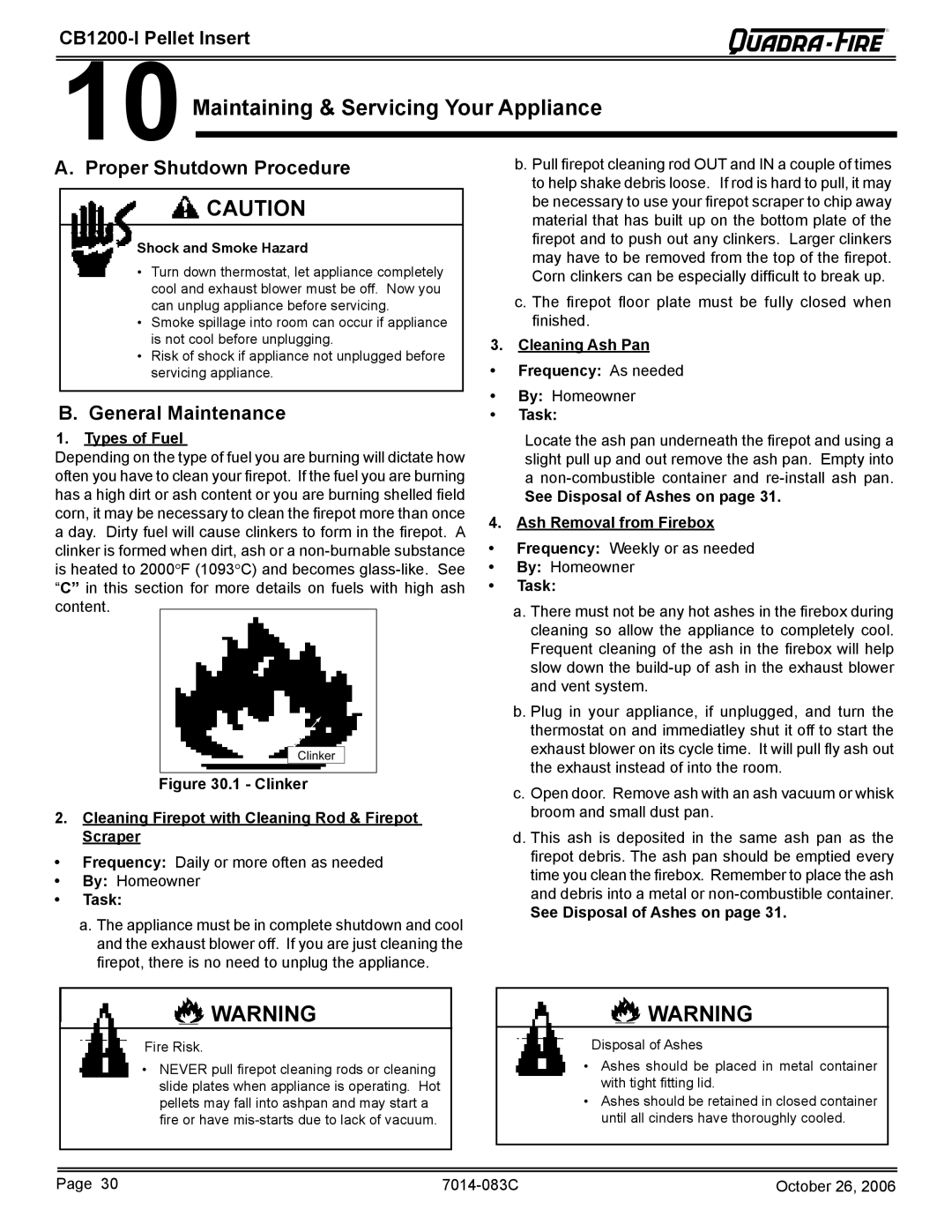 Quadra-Fire CB1200I-B owner manual CB10Maintaining & Servicing Your Appliance, Pellet Insert 