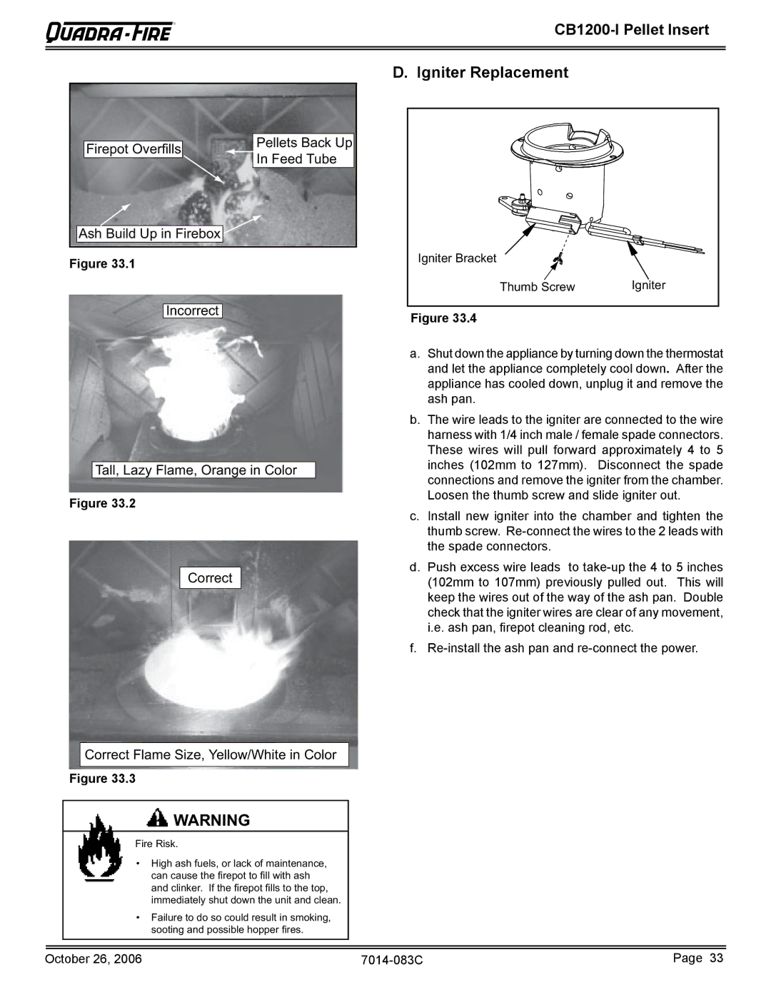 Quadra-Fire CB1200I-B owner manual Igniter Replacement 