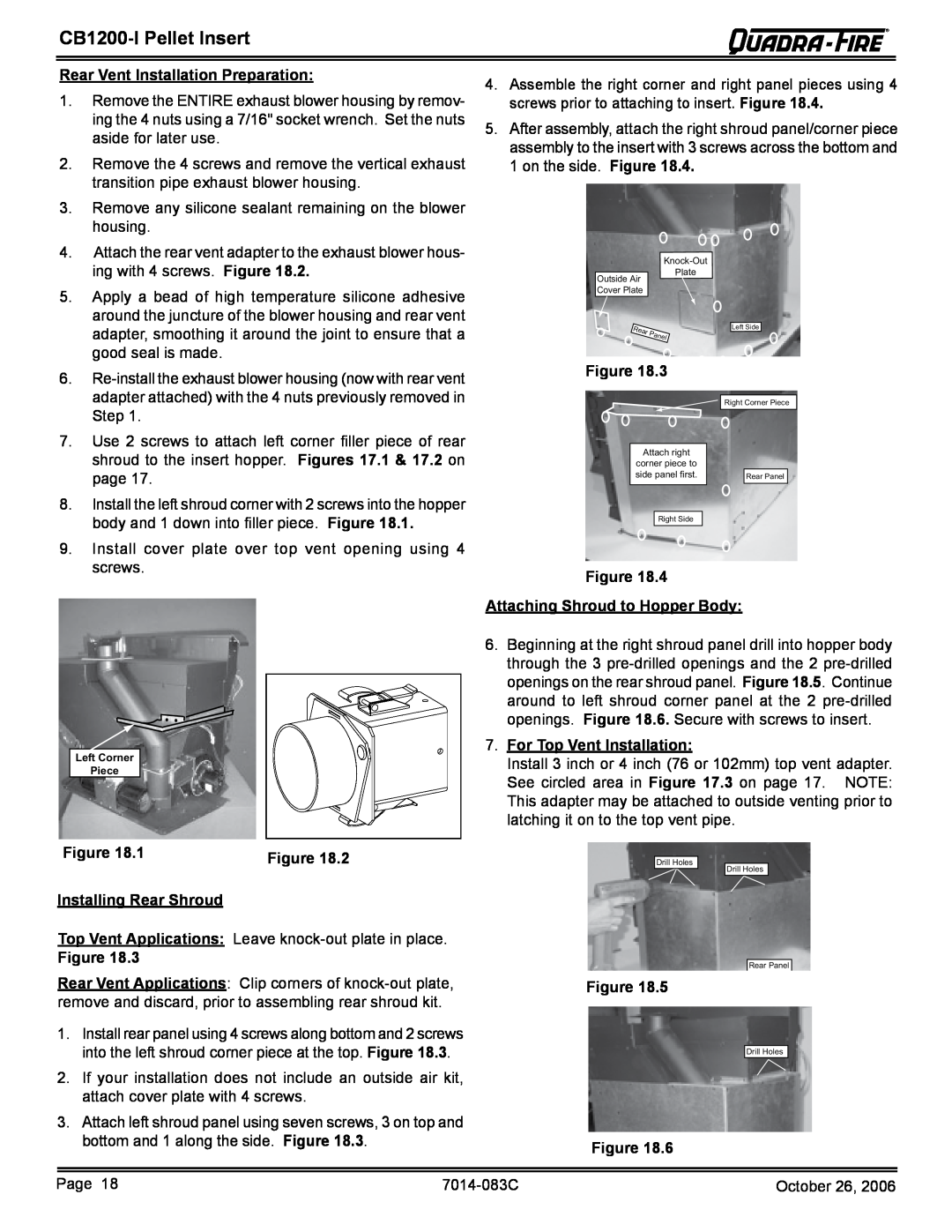 Quadra-Fire CB1200I-B owner manual CB1200-IPellet Insert, Rear Vent Installation Preparation 