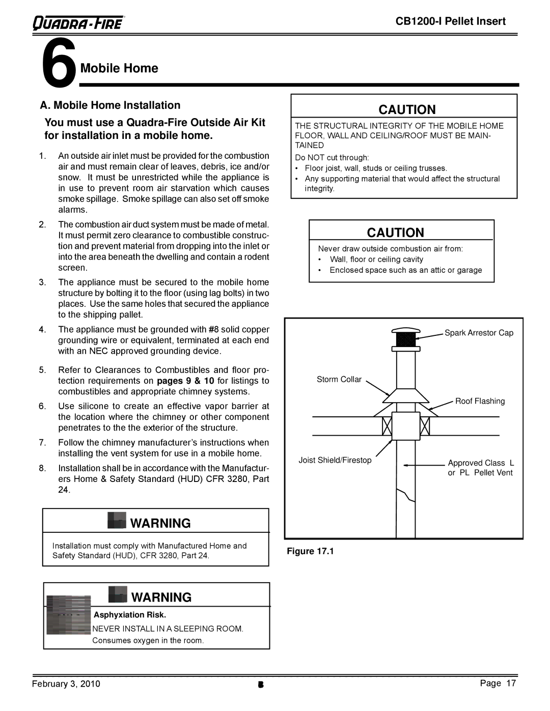 Quadra-Fire CB1200MI-MBK, CB1200I owner manual Mobile Home 