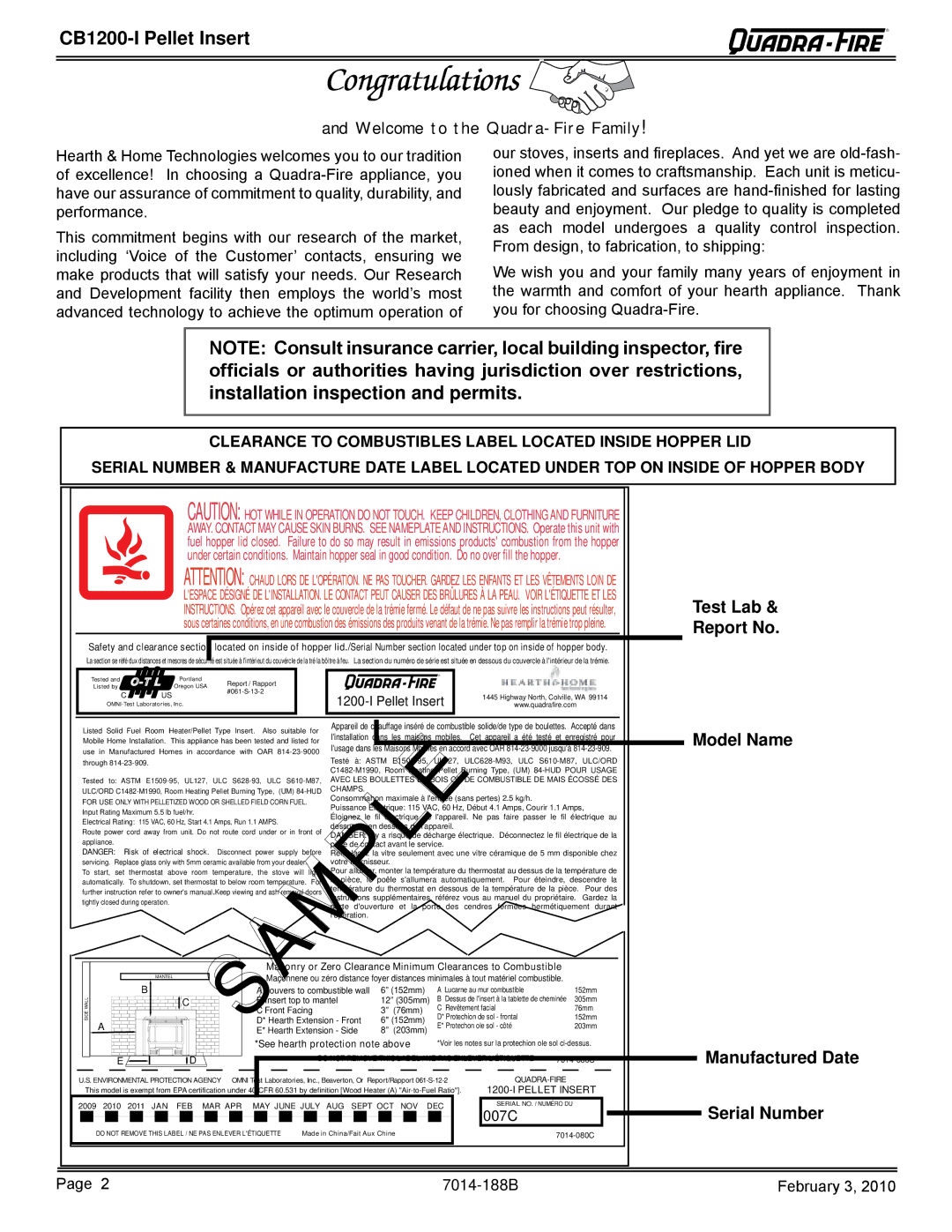 Quadra-Fire CB1200I, CB1200MI-MBK owner manual CB1200-I Pellet Insert, Welcome to the Quadra-Fire Family 