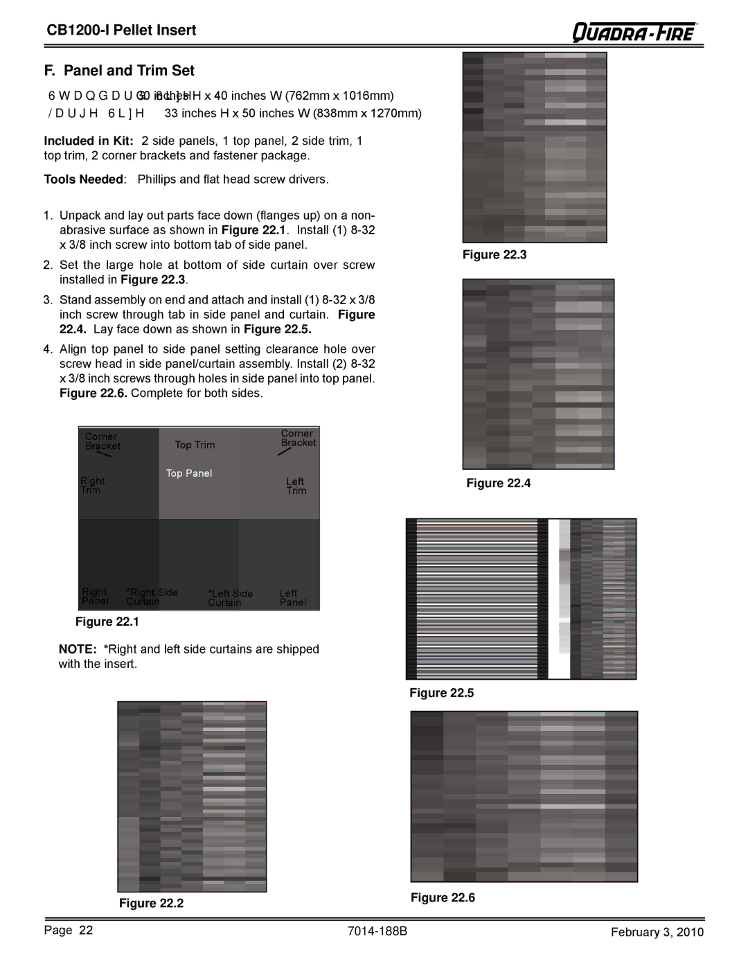 Quadra-Fire CB1200I, CB1200MI-MBK owner manual CB1200-I Pellet Insert Panel and Trim Set 