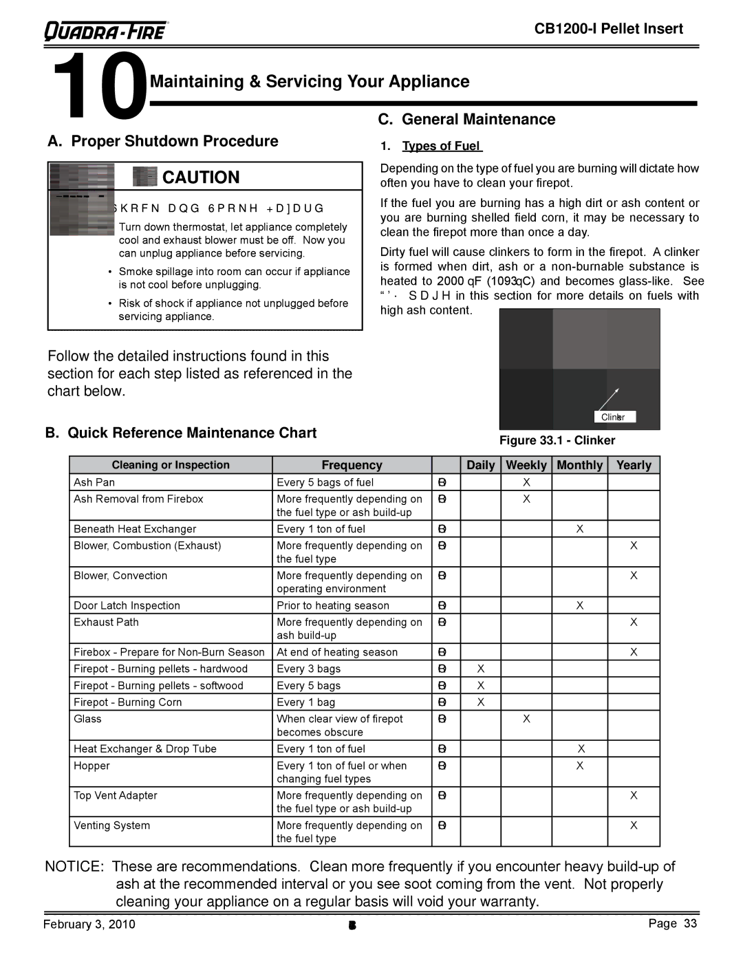 Quadra-Fire CB1200MI-MBK, CB1200I Maintaining & Servicing Your Appliance, 10Proper Shutdown Procedure, Types of Fuel 