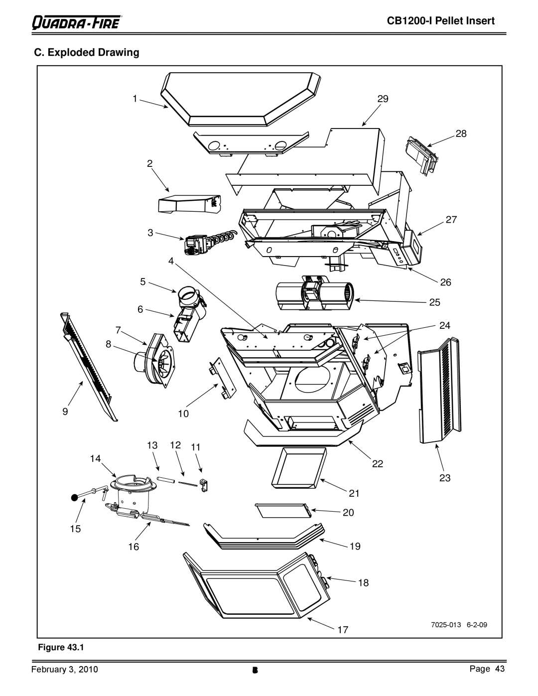 Quadra-Fire CB1200MI-MBK, CB1200I owner manual CB1200-I Pellet Insert Exploded Drawing 