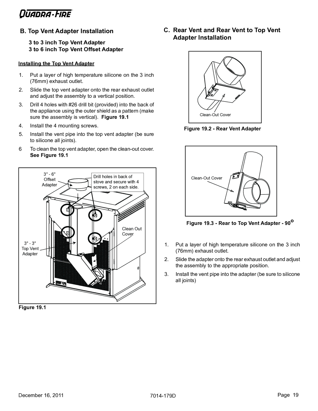 Quadra-Fire CB1200M-MBK CB 1200 Pellet Stove Top Vent Adapter Installation, Installing the Top Vent Adapter, See Figure 