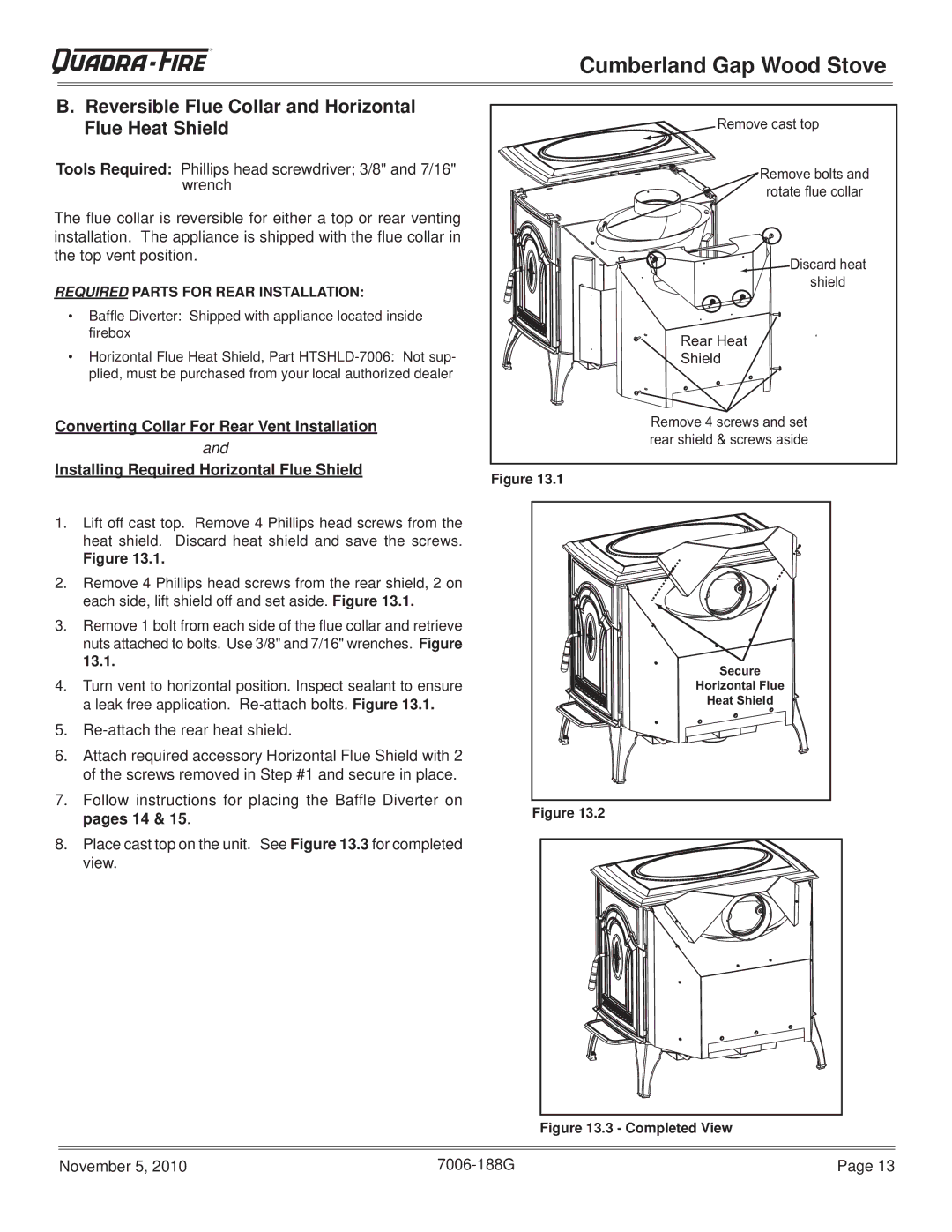 Quadra-Fire CUMBGAP-MBK, CUMPGAP-PMH warranty Reversible Flue Collar and Horizontal Flue Heat Shield, Completed View 