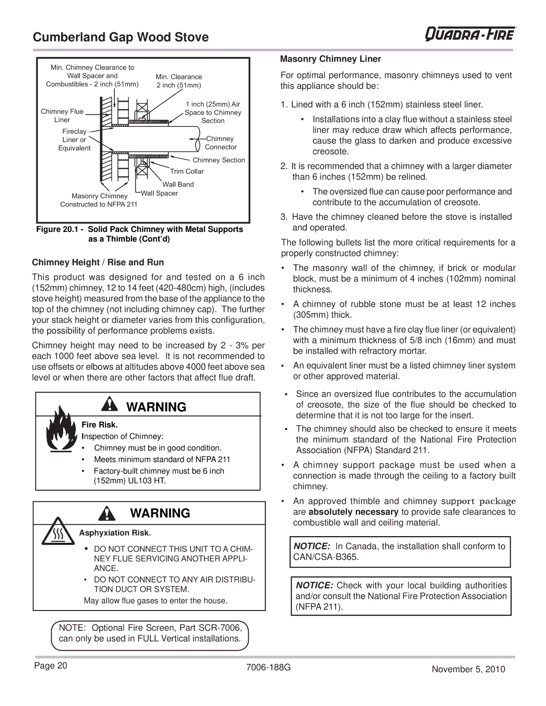 Quadra-Fire CUMPGAP-PMH, CUMBGAP-MBK warranty Masonry Chimney Liner, Chimney Height / Rise and Run 
