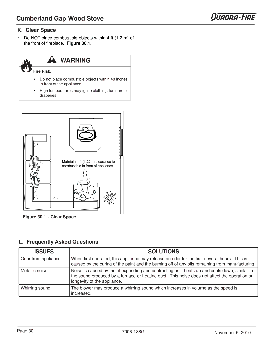 Quadra-Fire CUMPGAP-PMH, CUMBGAP-MBK warranty Clear Space, Frequently Asked Questions 