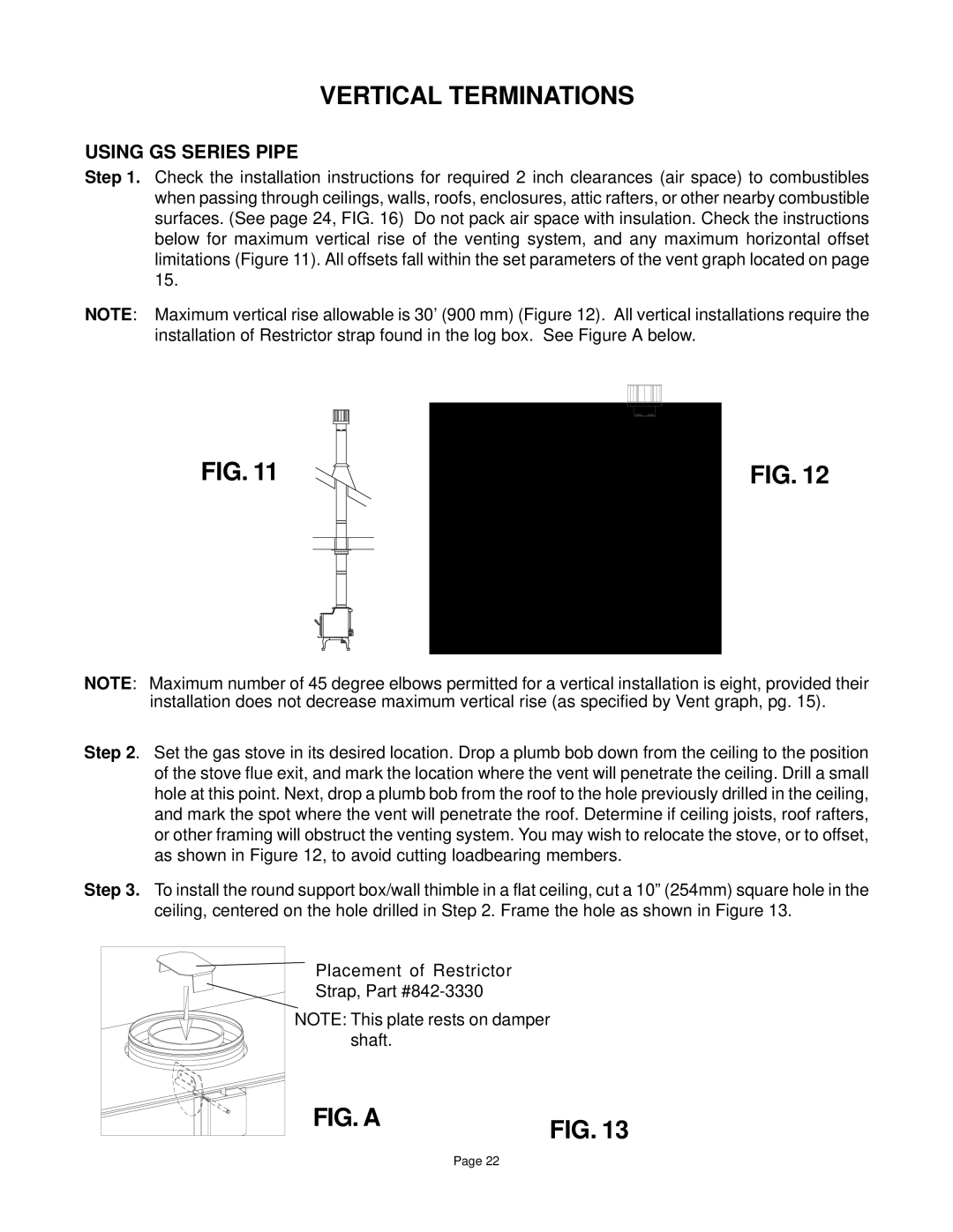 Quadra-Fire DV-40 manual Vertical Terminations, Using GS Series Pipe 