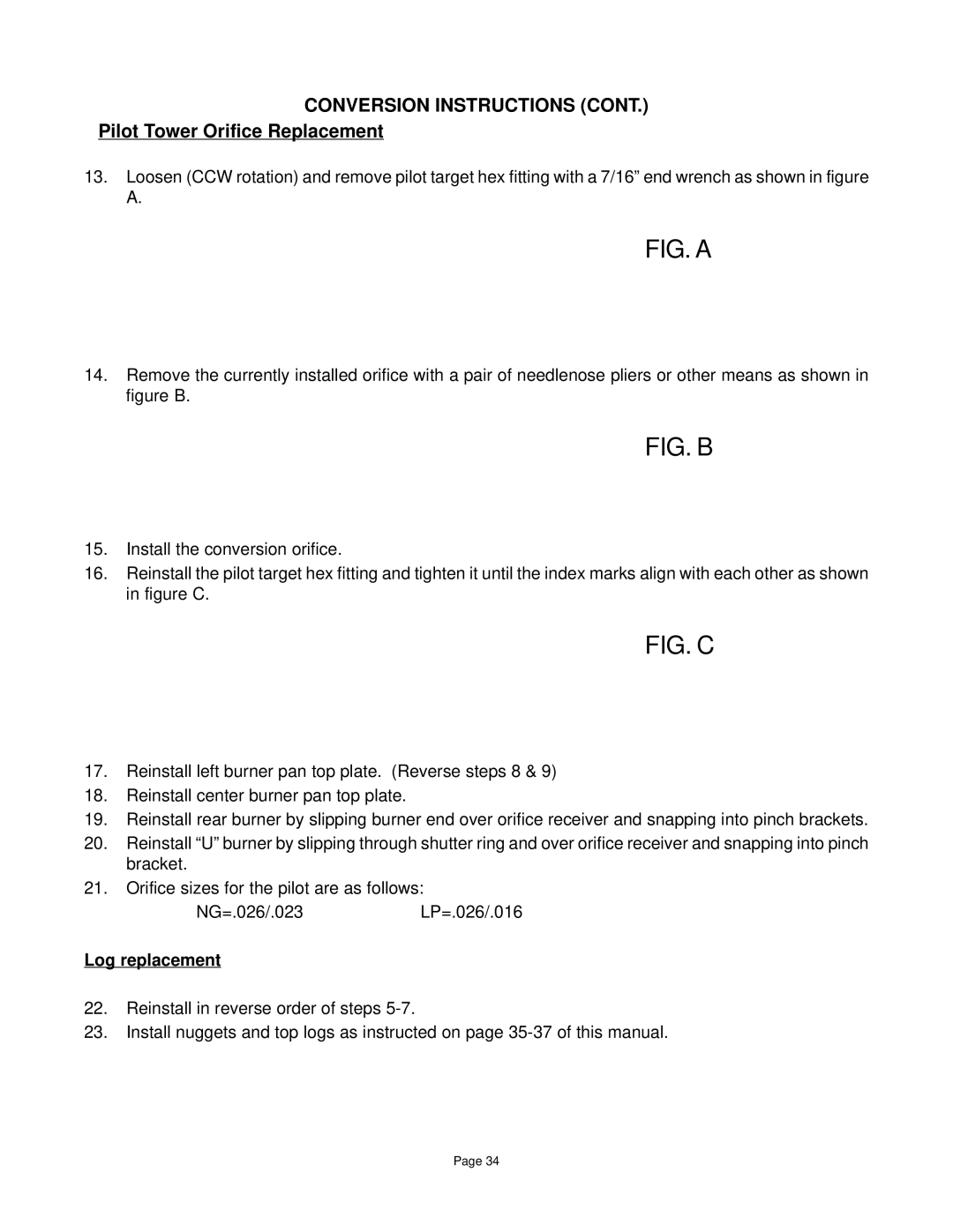 Quadra-Fire DV-40 manual Conversion Instructions, Log replacement 