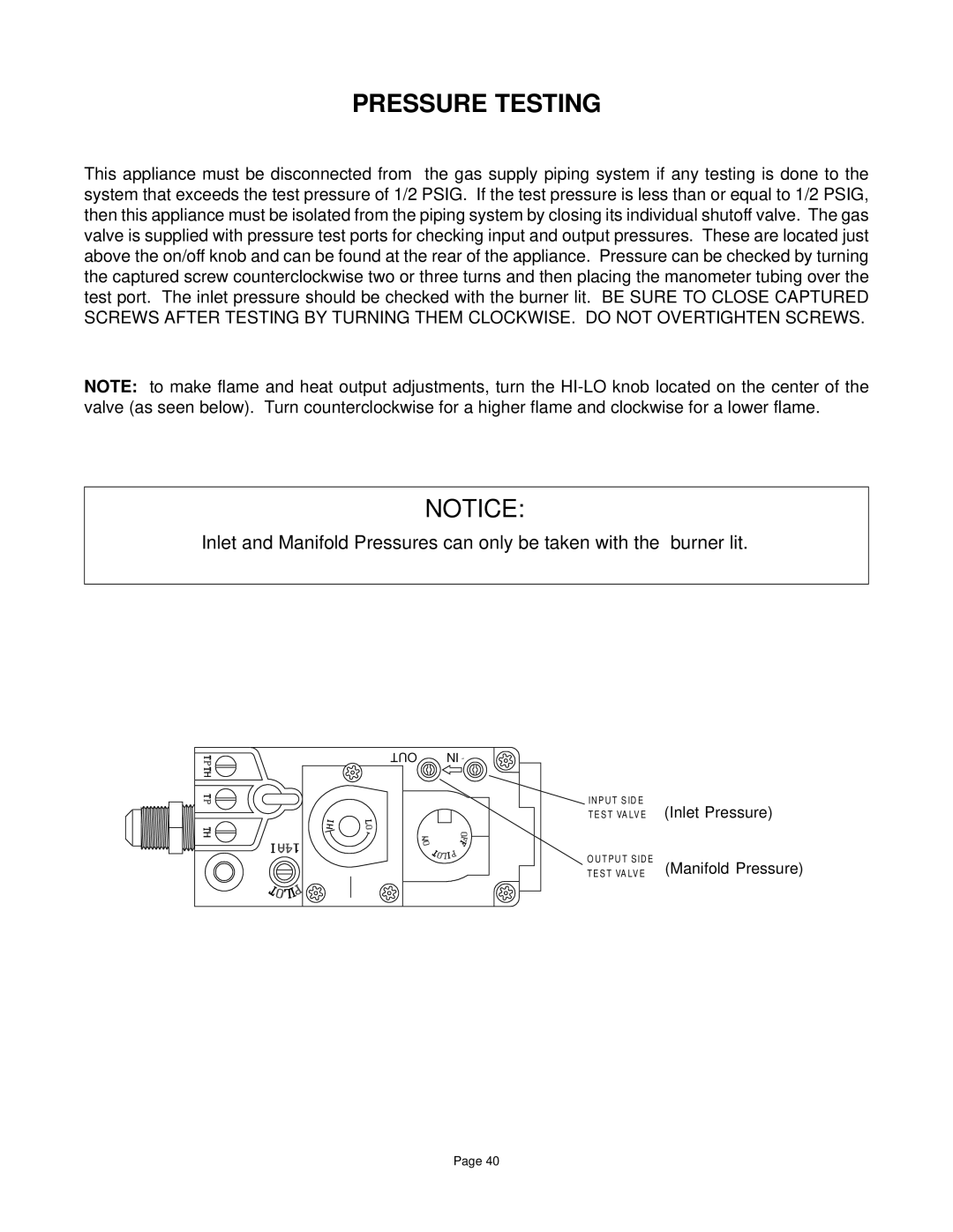 Quadra-Fire DV-40 manual Pressure Testing 