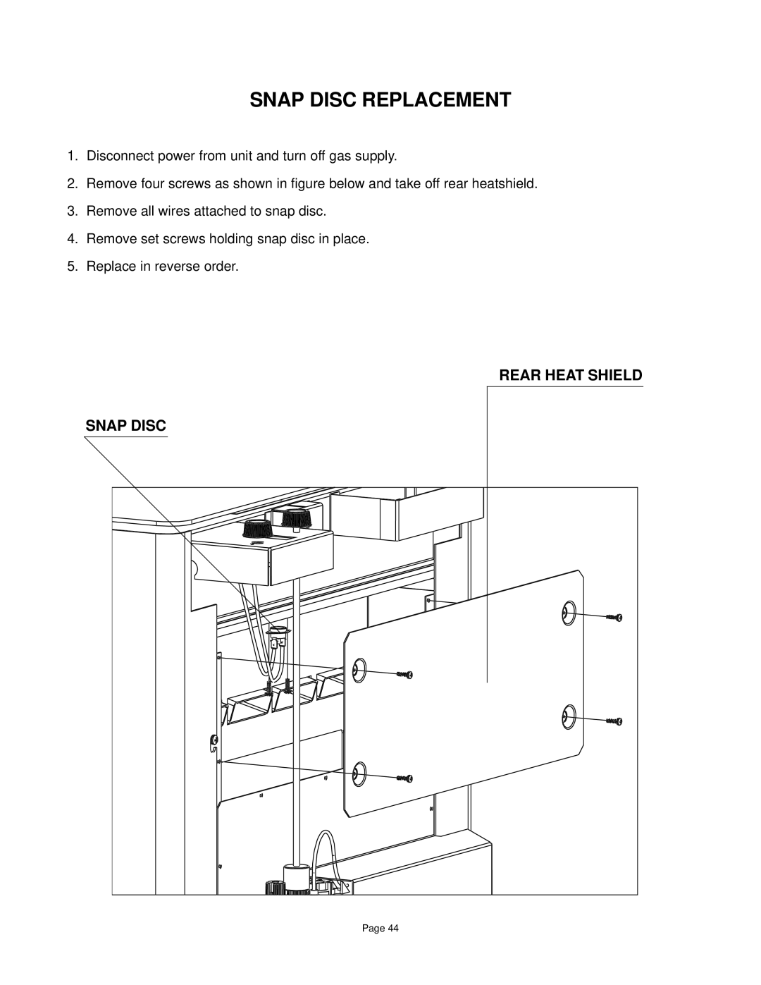 Quadra-Fire DV-40 manual Snap Disc Replacement, Rear Heat Shield 