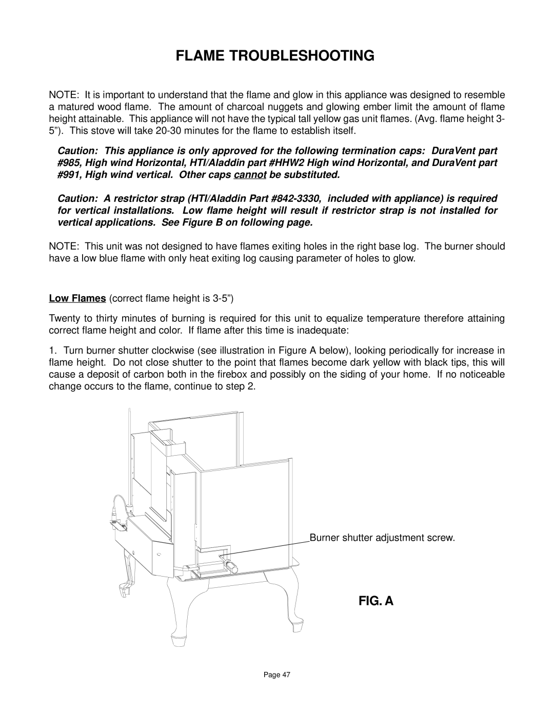 Quadra-Fire DV-40 manual Flame Troubleshooting, FIG. a 