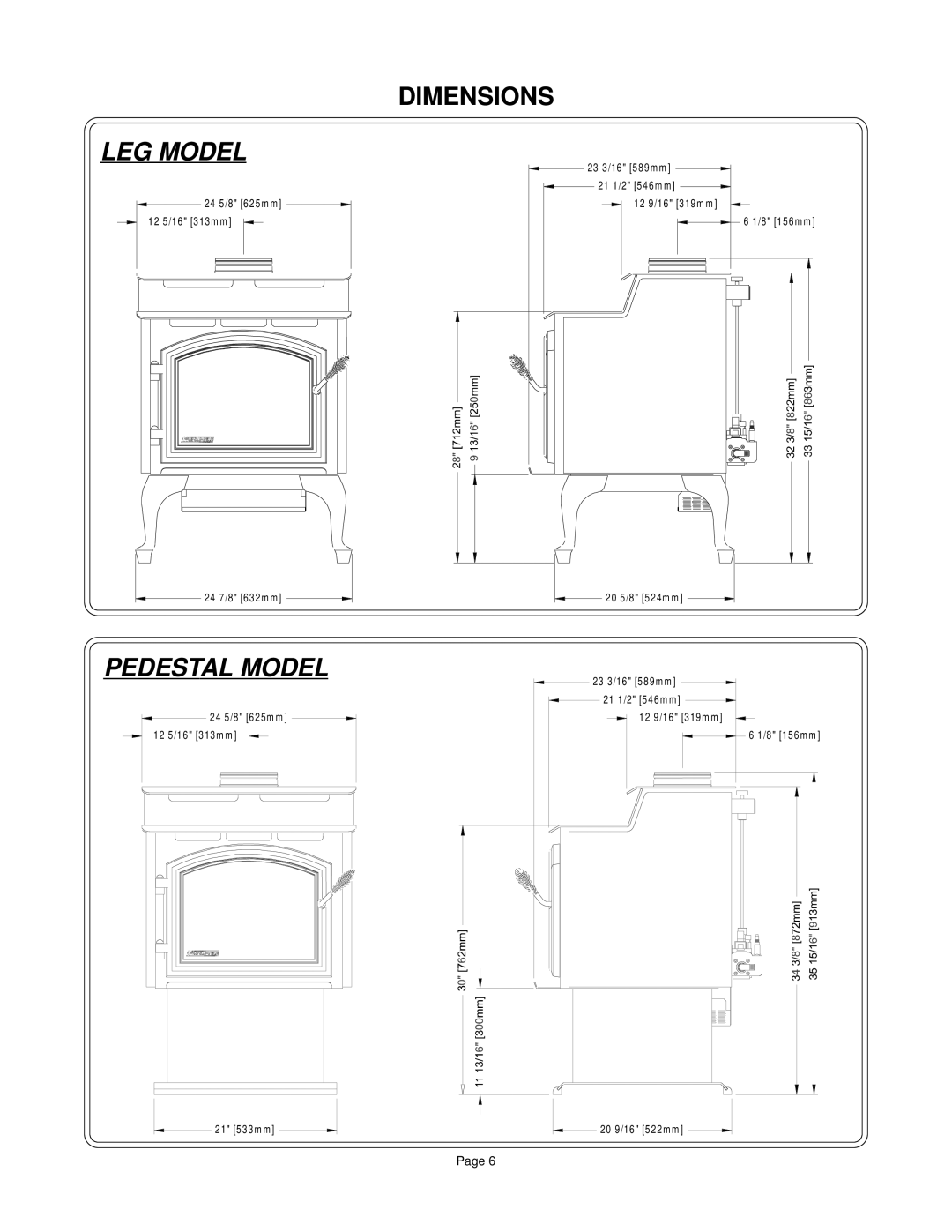 Quadra-Fire DV-40 manual Dimensions, LEG Model 