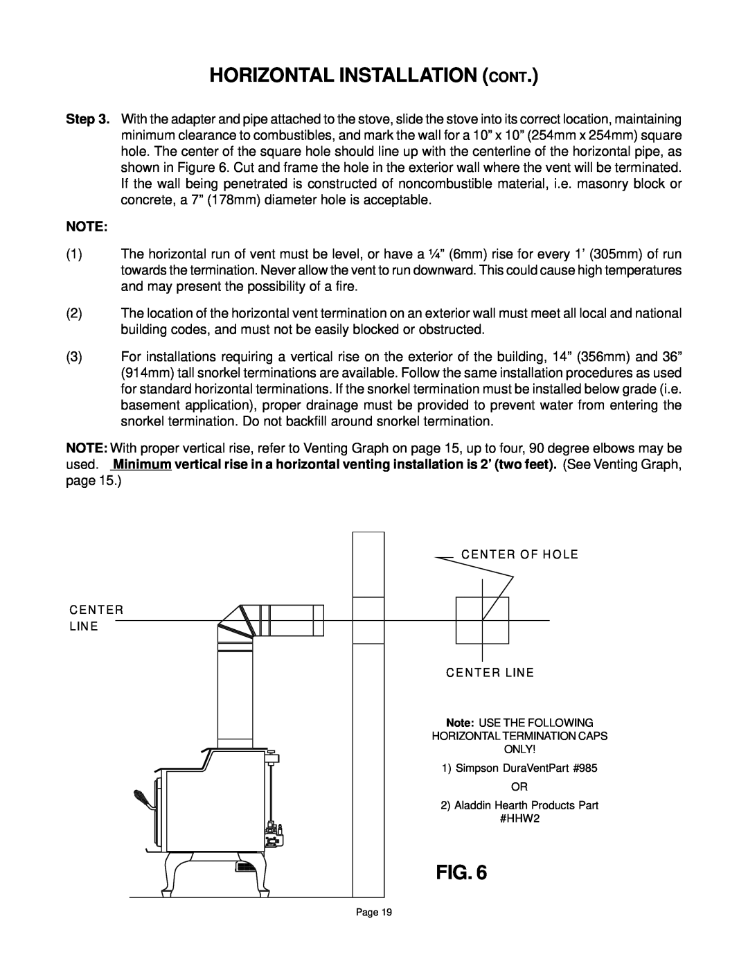 Quadra-Fire DV-40 manual Horizontal Installation Cont, C E N T E R Lin E 
