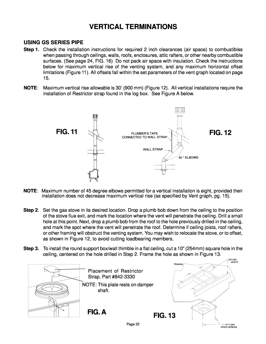 Quadra-Fire DV-40 manual Vertical Terminations, Fig. A, Using Gs Series Pipe 