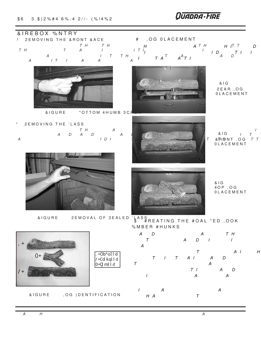 Quadra-Fire DV400S owner manual Firebox Entry, Log Placement, Creating the Coal Bed Look. Ember Chunks 