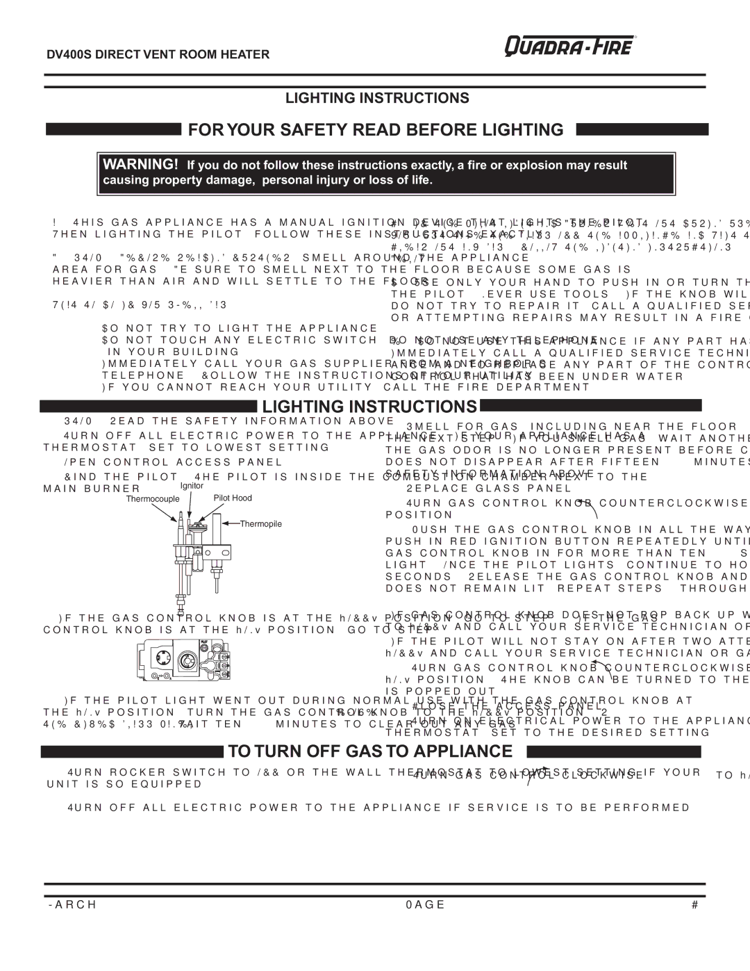 Quadra-Fire DV400S owner manual For Your Safety Read Before Lighting, Lighting Instructions 