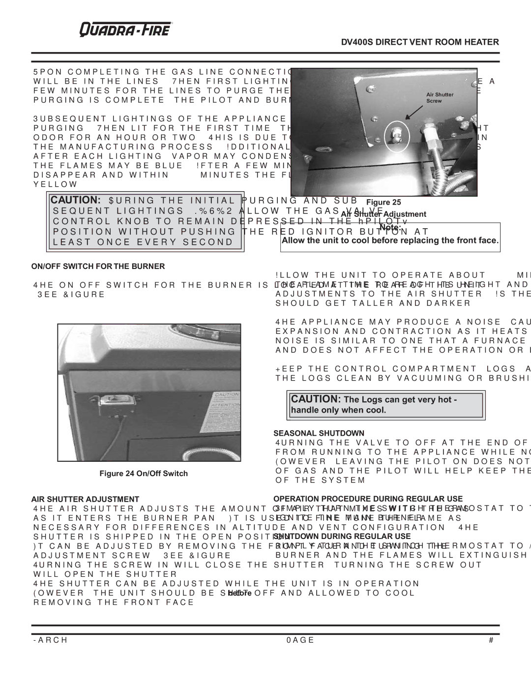 Quadra-Fire DV400S owner manual Allow the unit to cool before replacing the front face, AIR Shutter Adjustment 